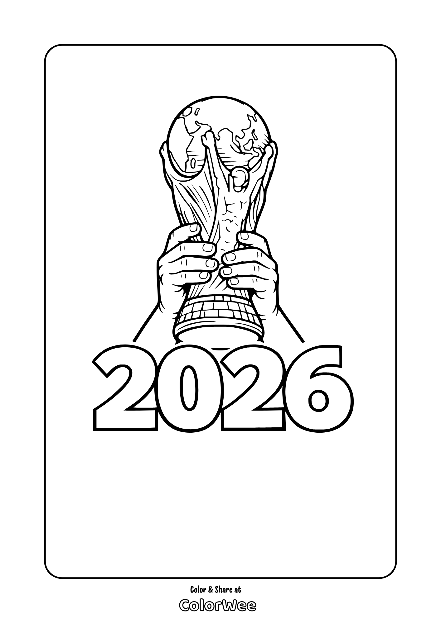 FIFA World Cup 2026 soccer trophy coloring page.