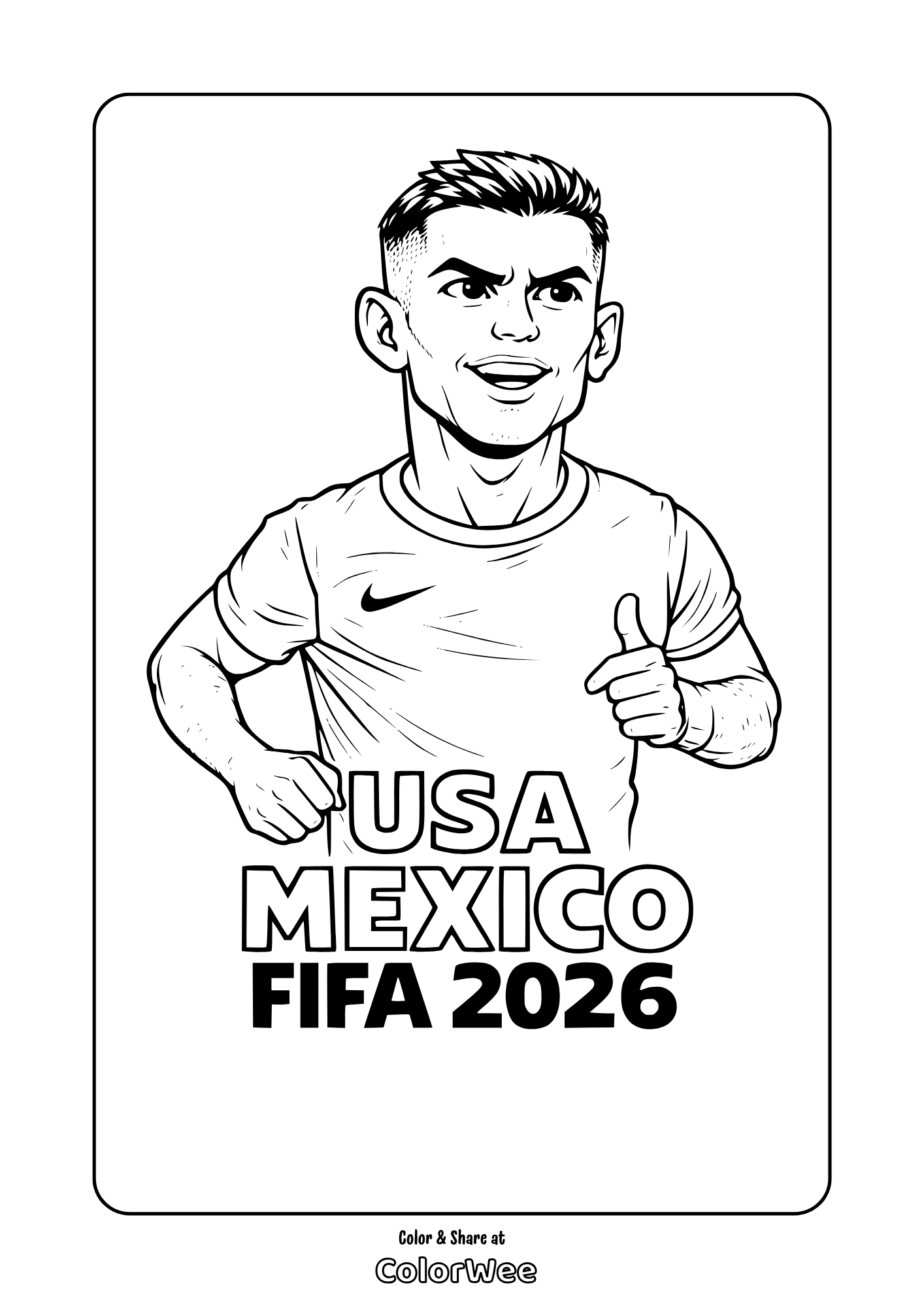 Free printable Cristiano Ronaldo coloring page – USA Mexico FIFA 2026 World Cup