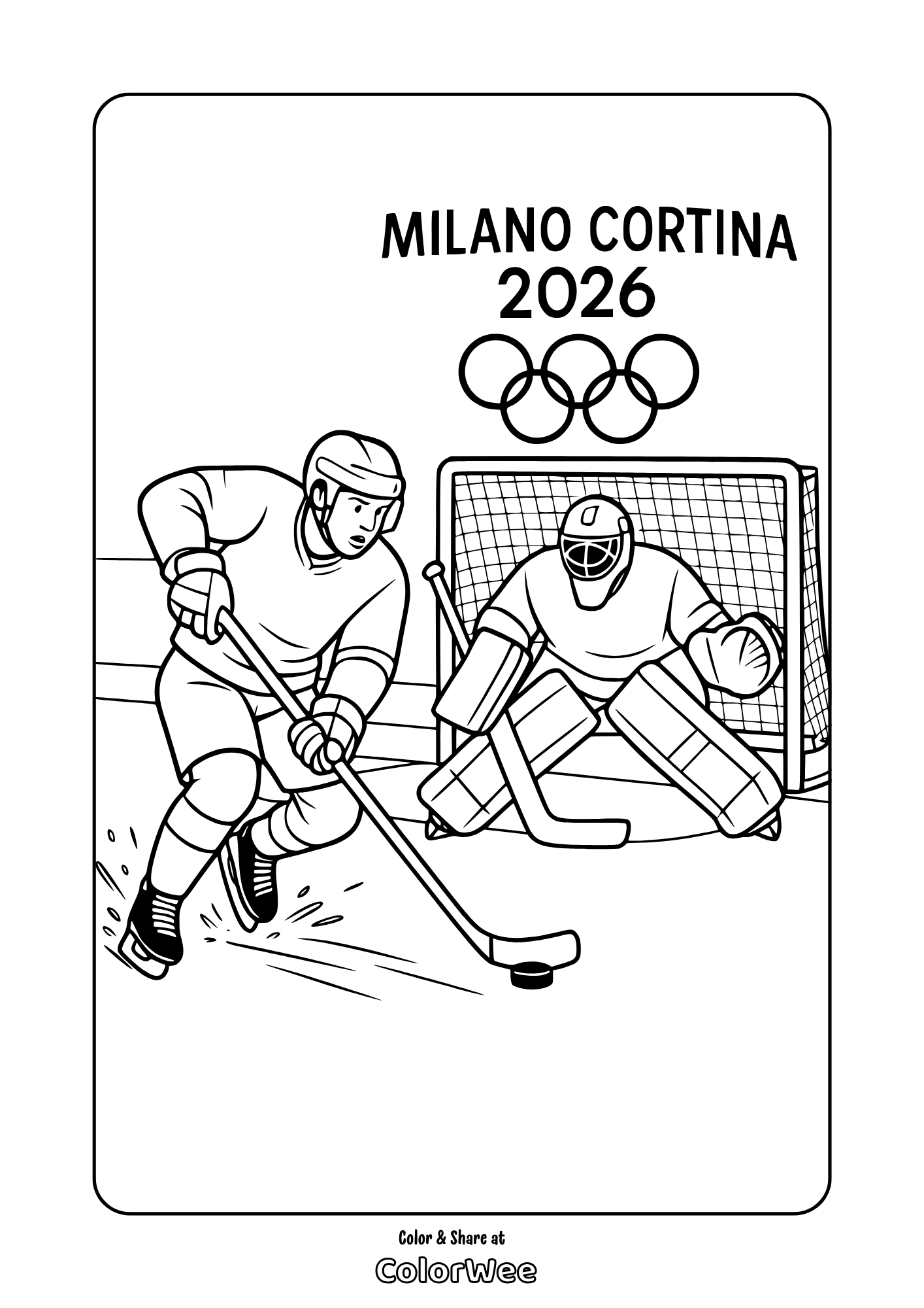 Milano Cortina 2026 Winter Olympics ice hockey coloring page for kids printable