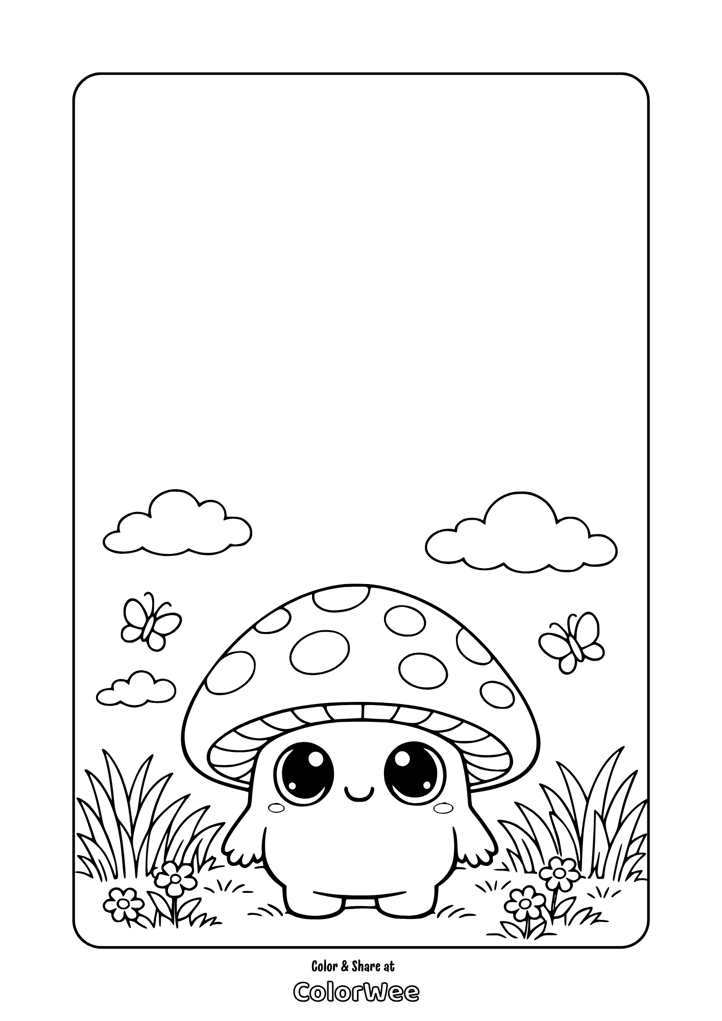 Free kawaii mushroom coloring page printable for kids