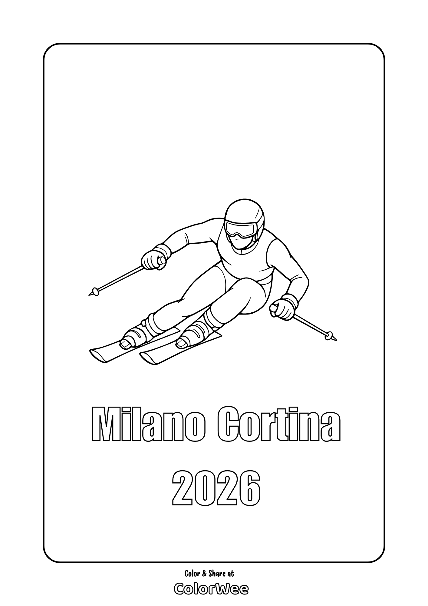 Free downhill skier coloring page — Milano Cortina 2026 printable for kids