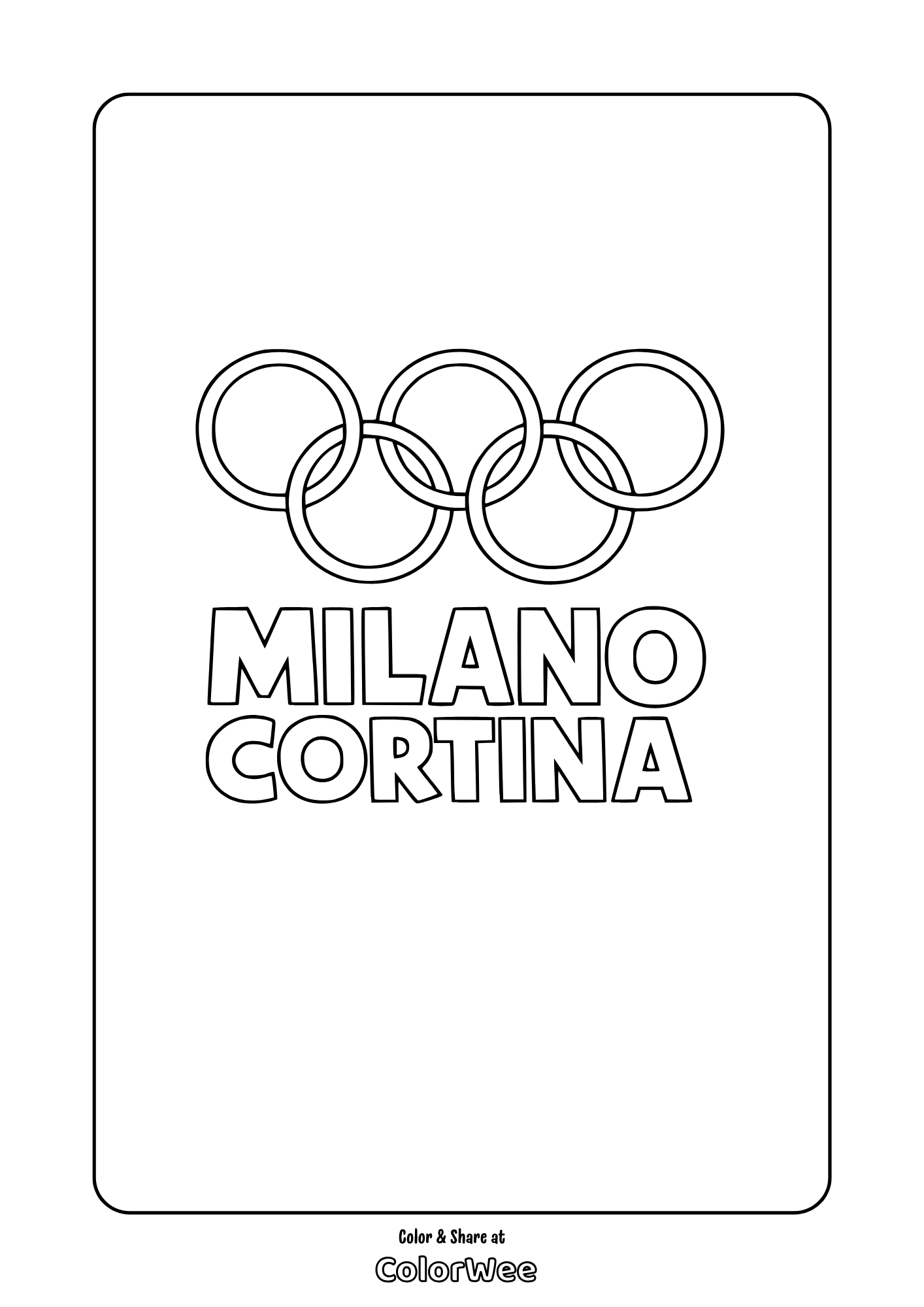 Printable Milano Cortina 2026 Winter Olympics rings coloring page