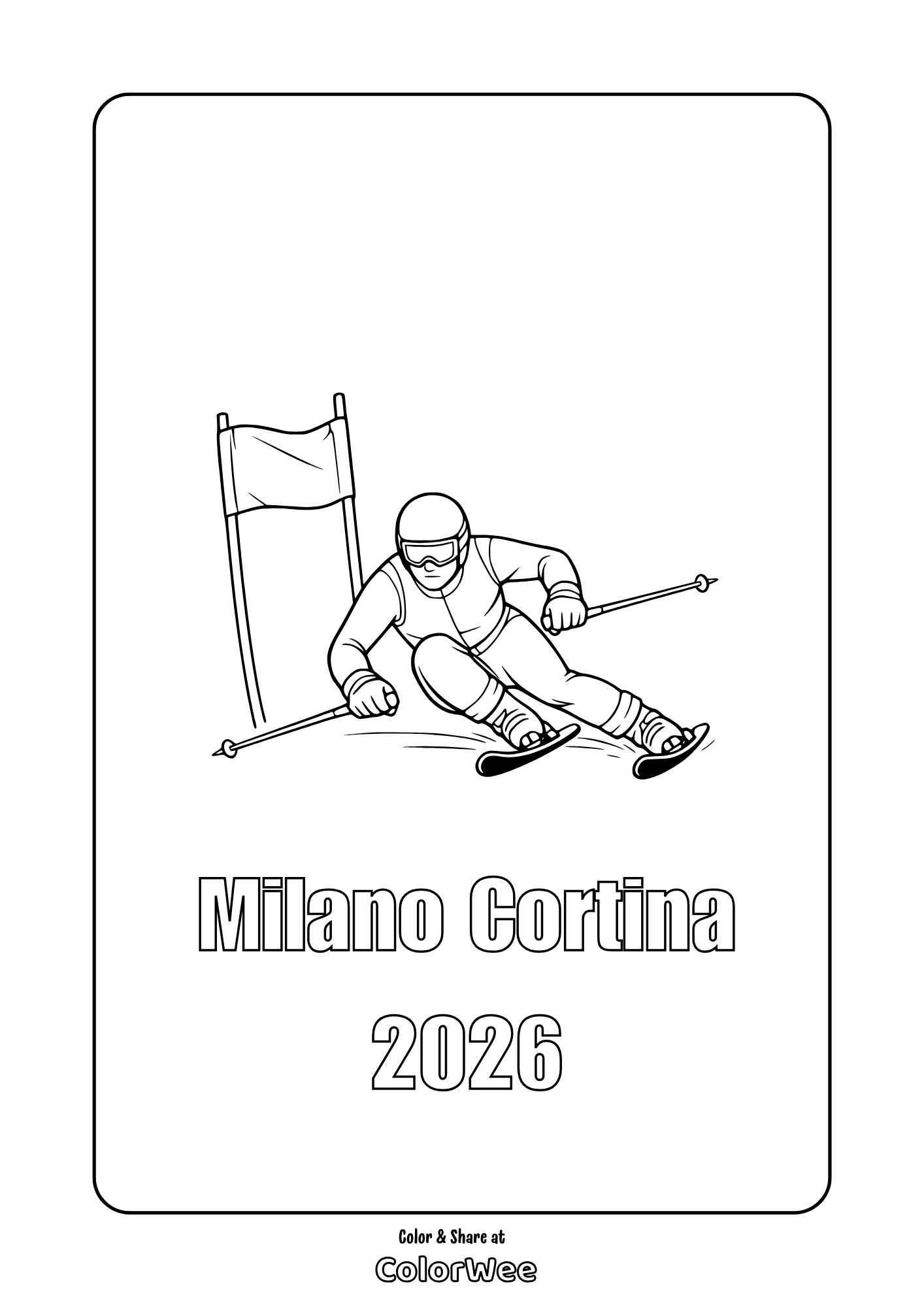 Milano Cortina 2026 alpine skiing slalom coloring page printable