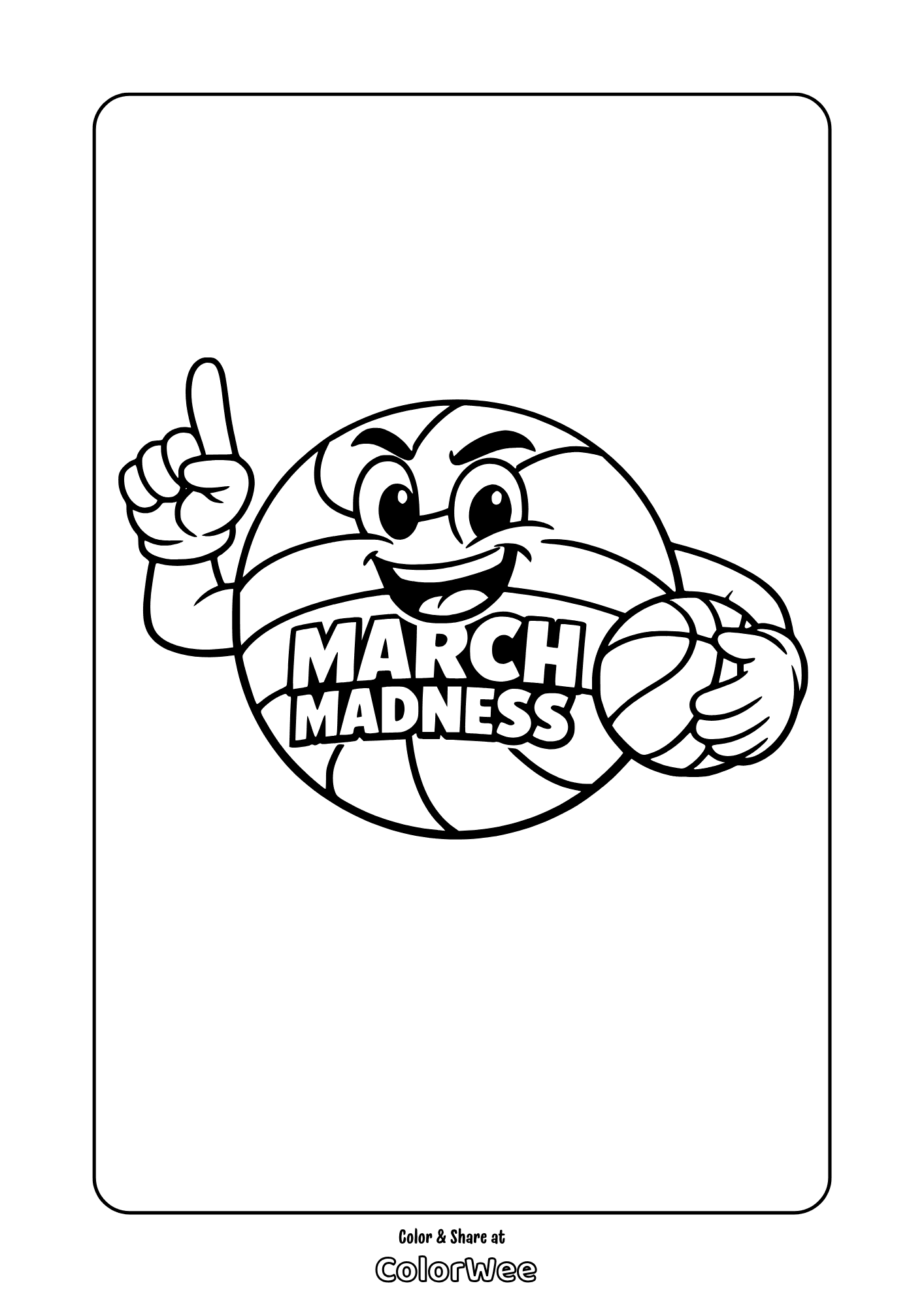 NCAA March Madness printable basketball coloring page.