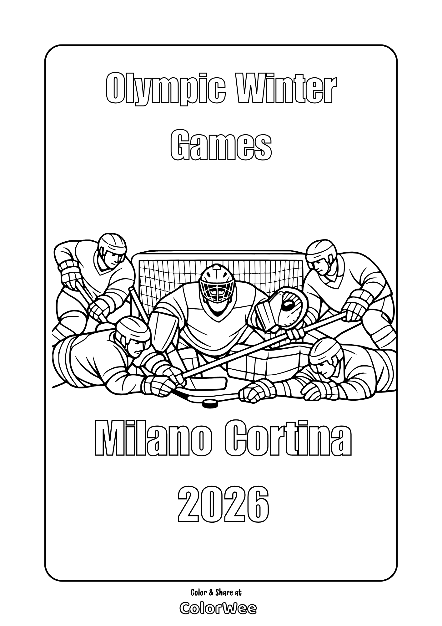 Ice hockey coloring page, Olympic Winter Games Milano Cortina 2026 goalie