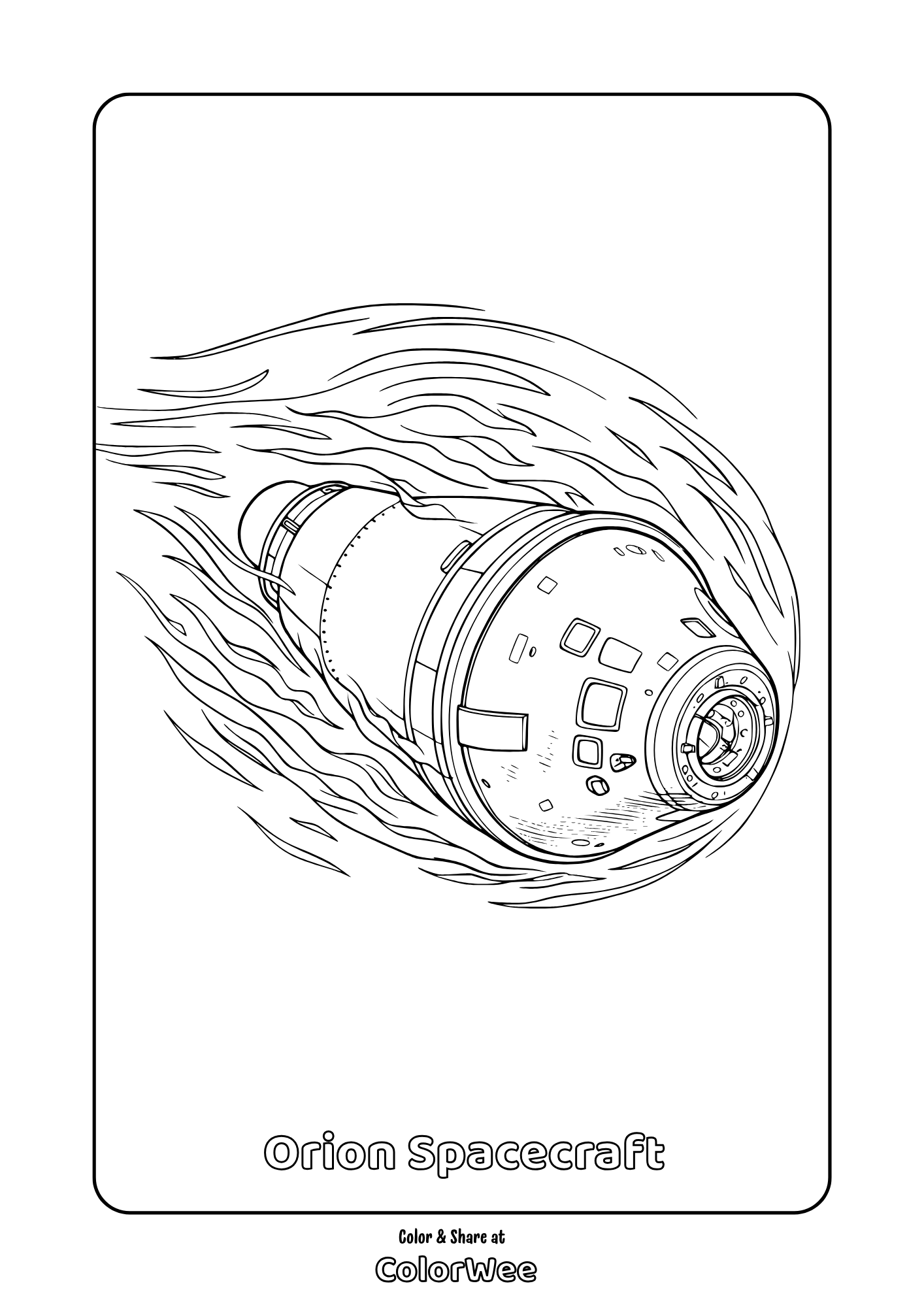 Orion spacecraft reentry coloring page – printable NASA space capsule