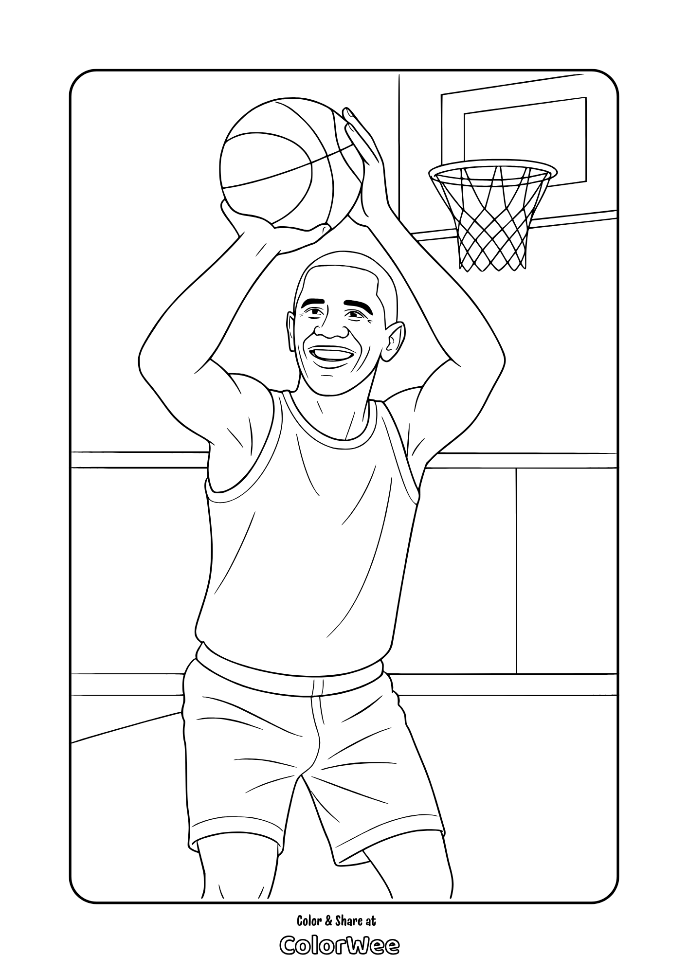 President Barack Obama playing basketball - coloring page.