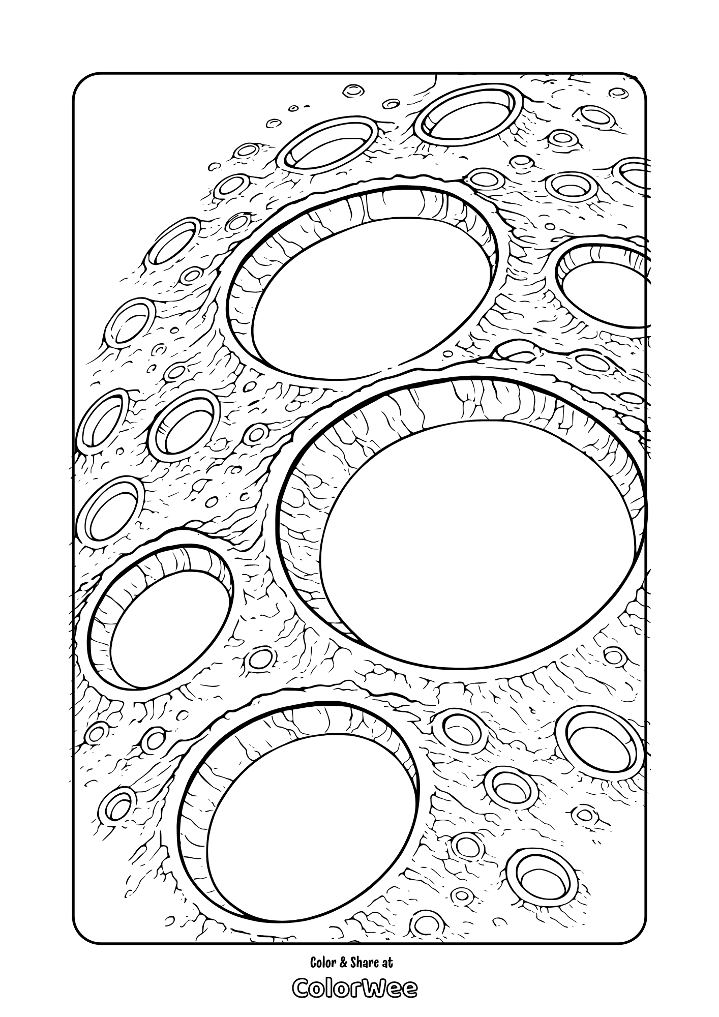 Printable moon craters coloring page — detailed lunar surface .