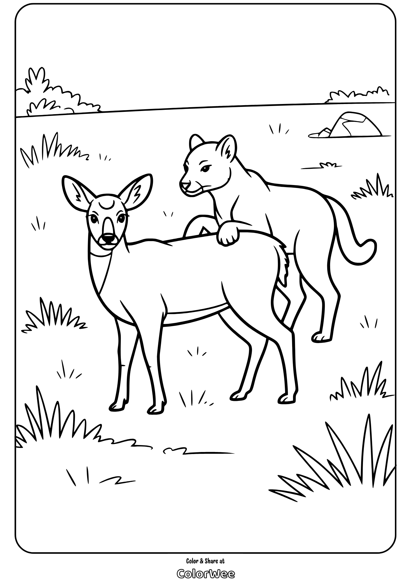 Coloring page: puma hunting buck