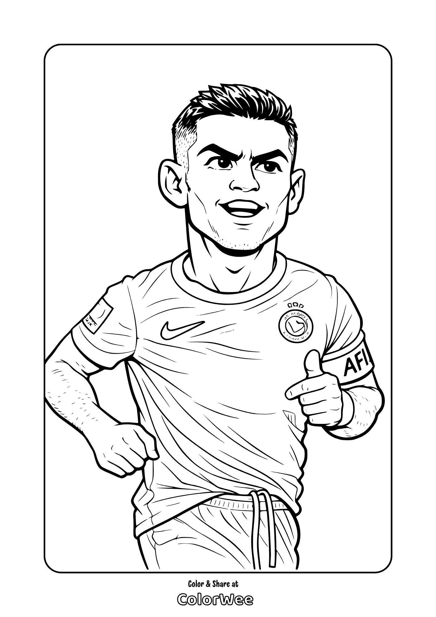 Soccer player coloring page – running Cristiano Ronaldo giving thumbs up