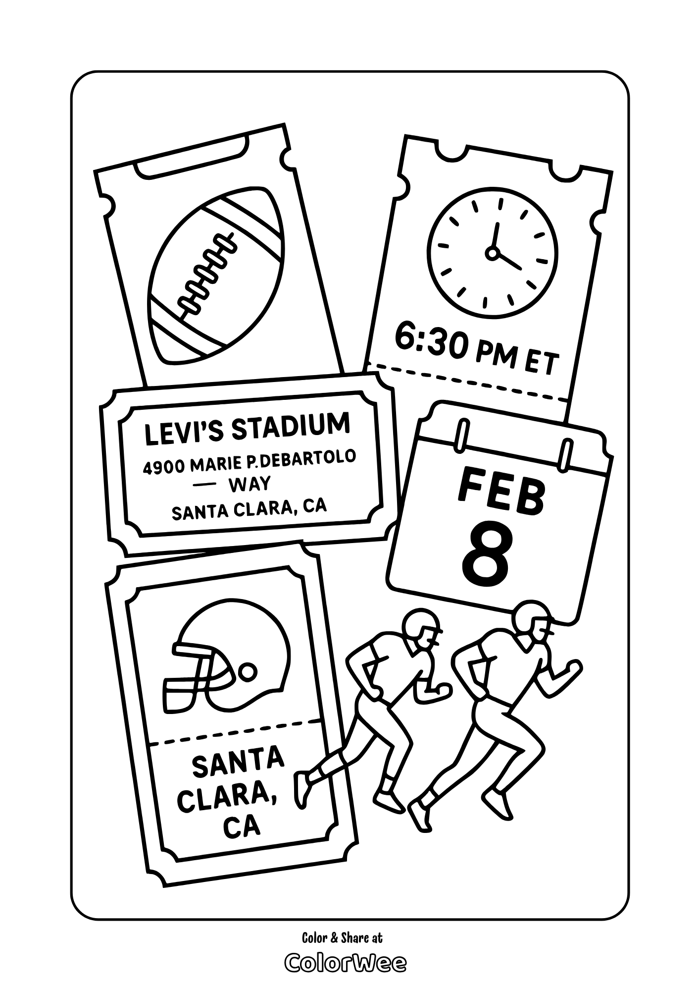 Football coloring page: Levi's Stadium tickets, Santa Clara, CA, Feb 8, 6:30 PM