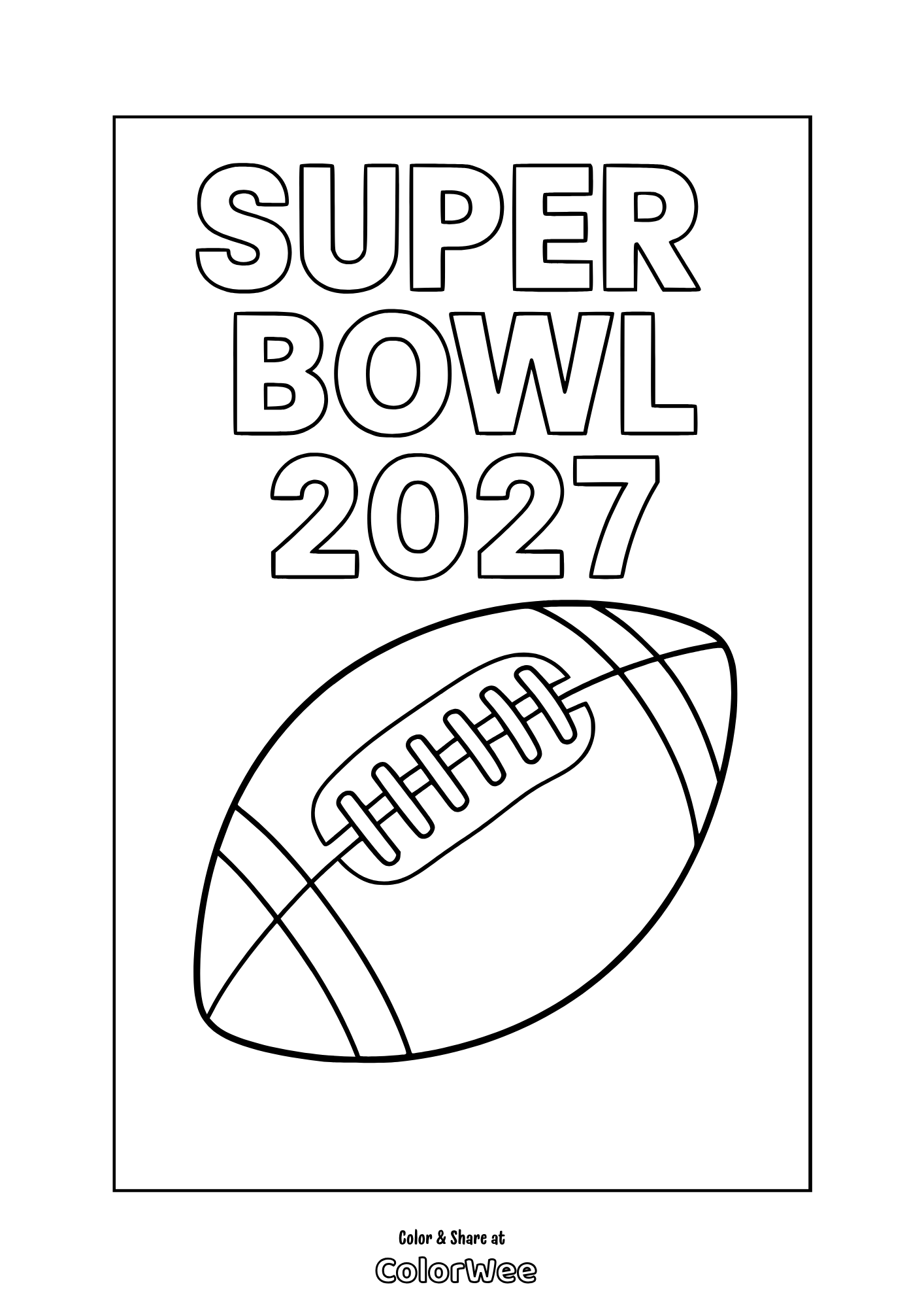 Super Bowl 2027 Coloring Page with Football Illustration