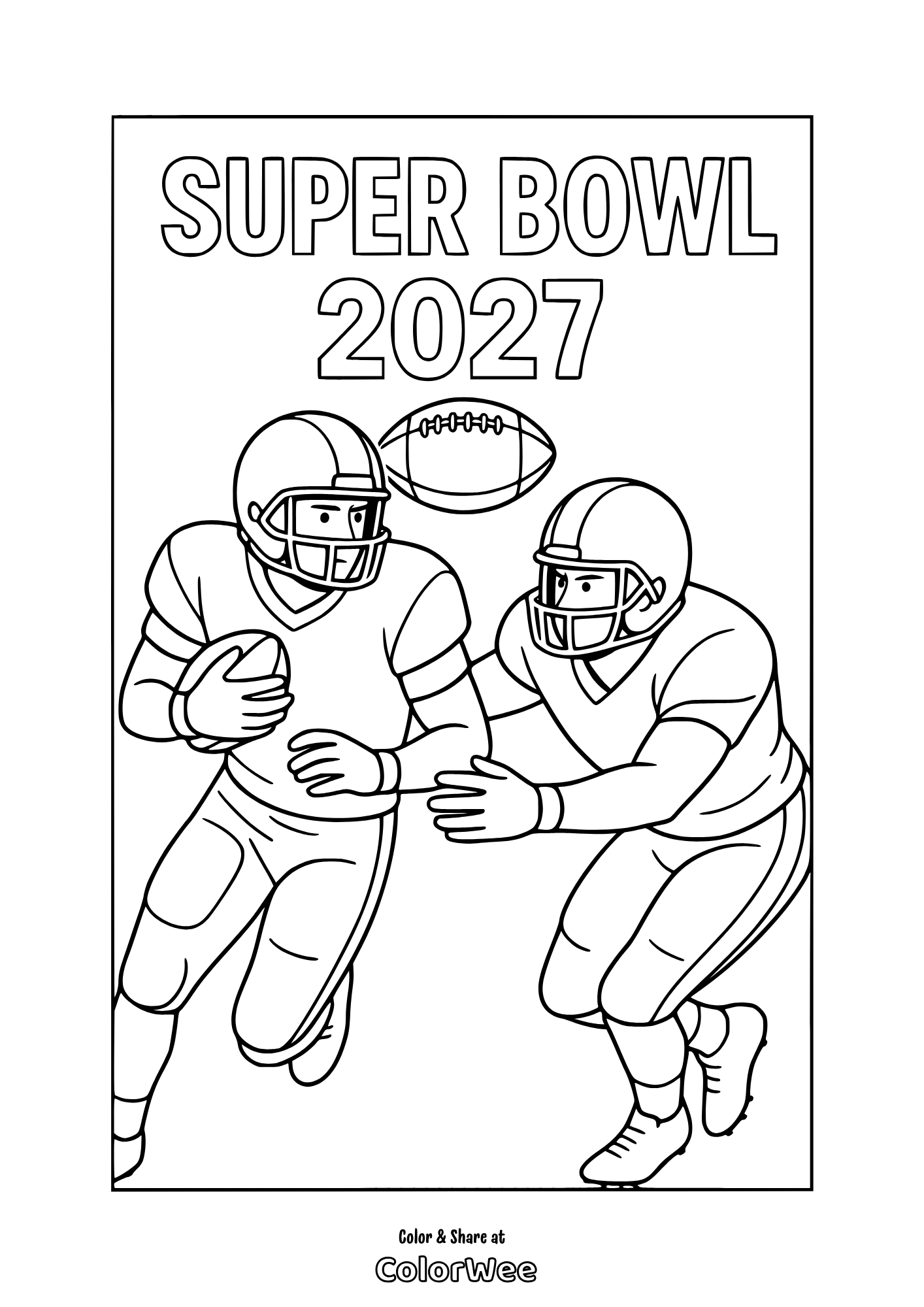 Super Bowl 2027 coloring page with football players.