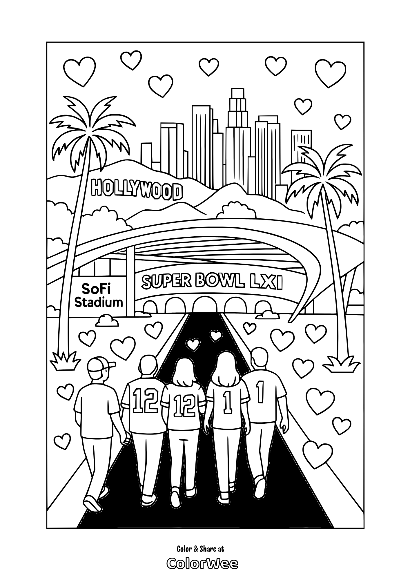 Super Bowl LXI Coloring Page: Hollywood and SoFi Stadium in 2027