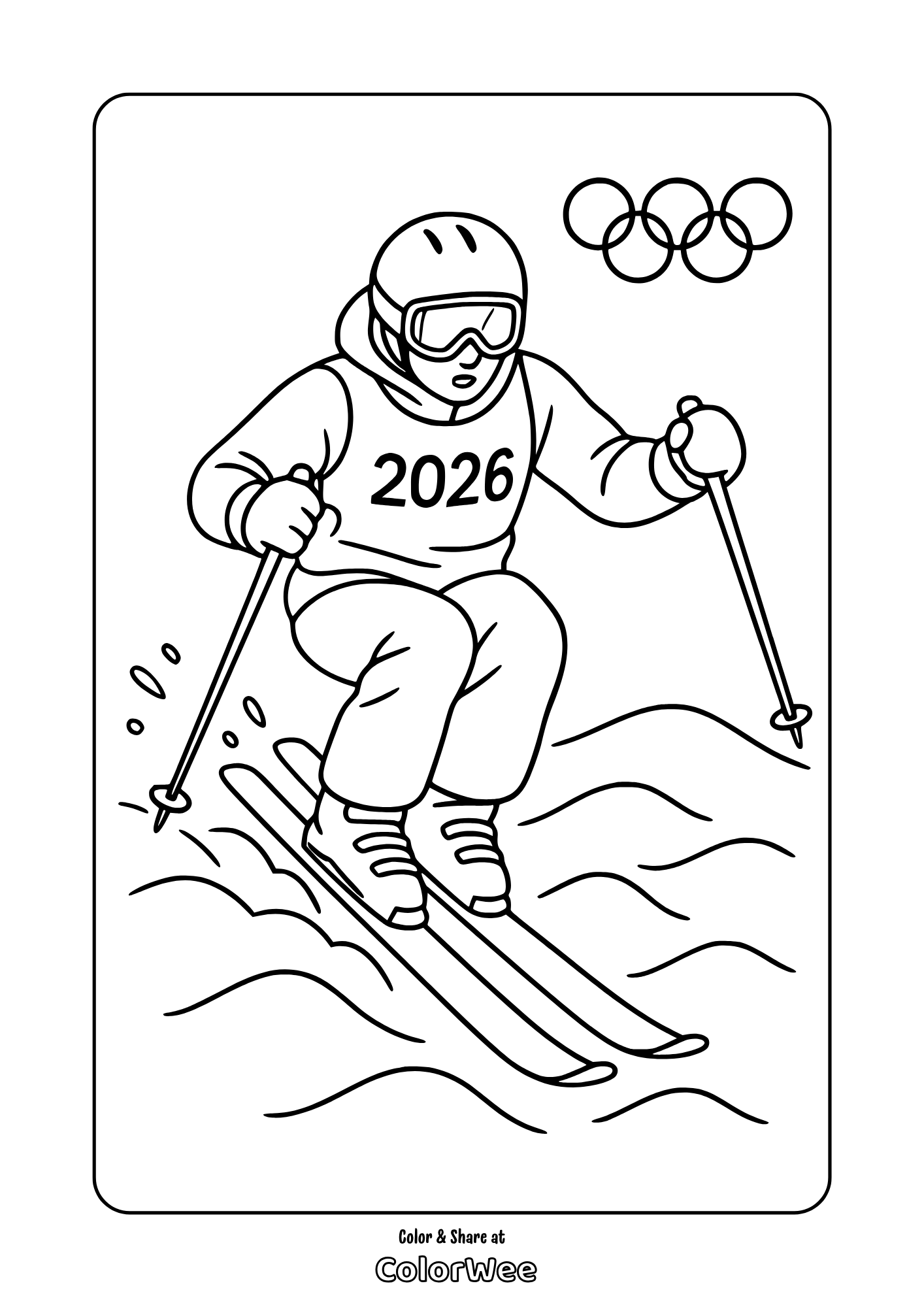 2026 Winter Olympics skier coloring page – free printable for kids