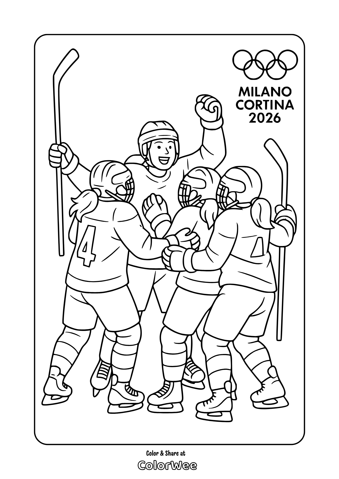 Milano Cortina 2026 Winter Olympics ice hockey team celebration coloring page