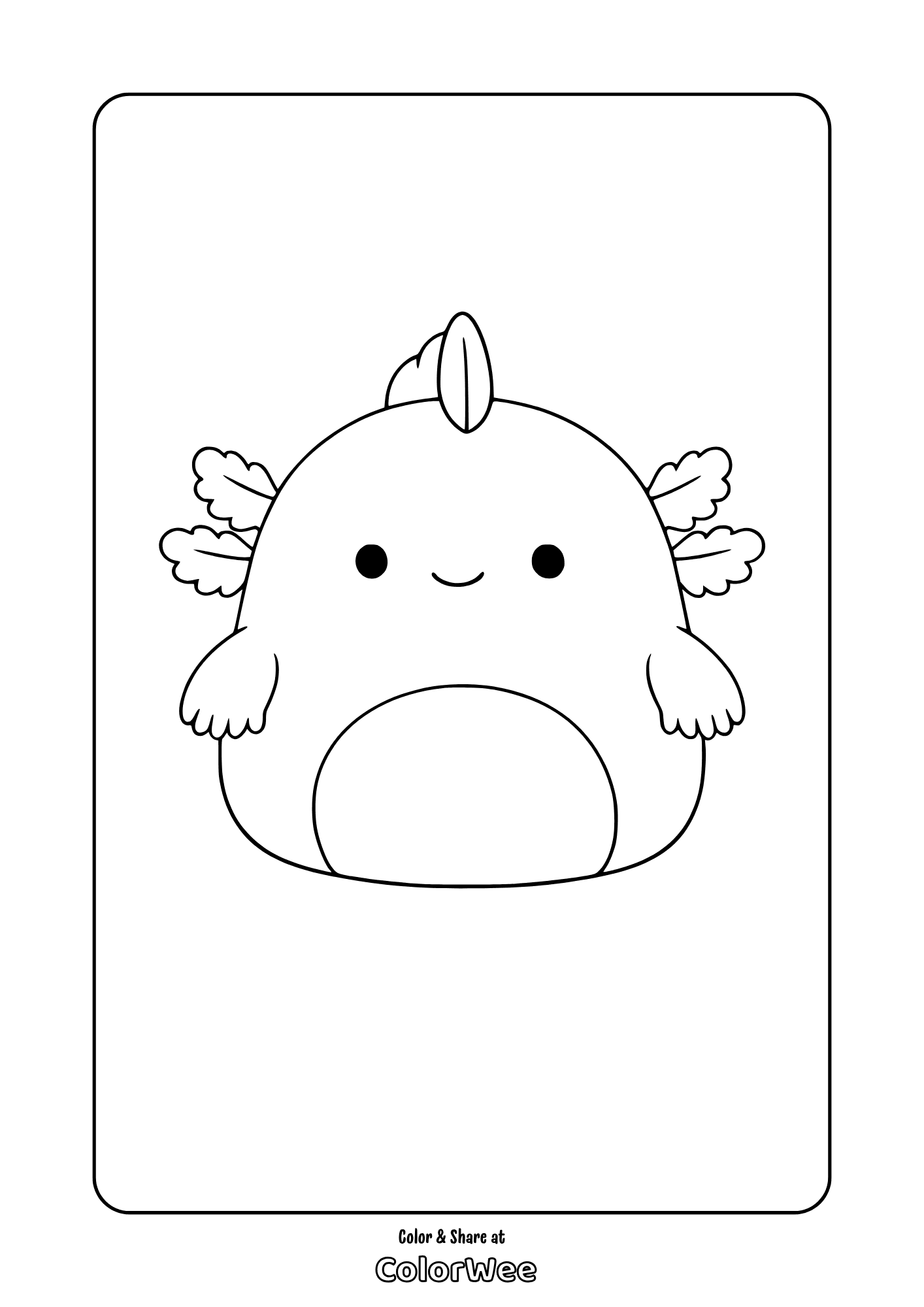 Cute axolotl squishmallow coloring page for kids — free printable kawaii amphibian