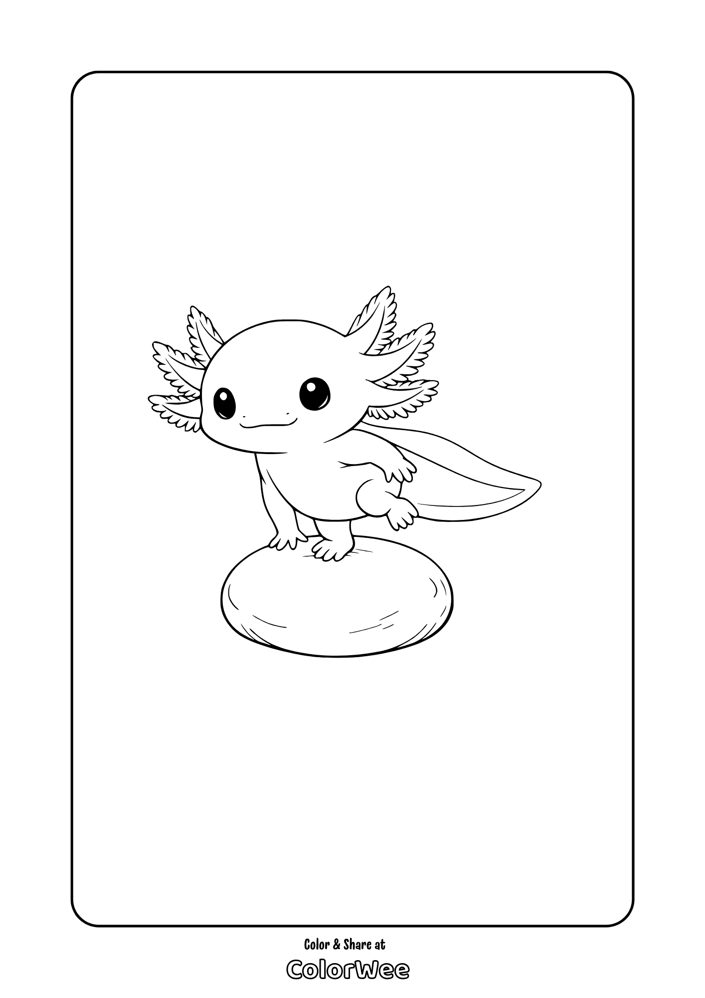 baby axolotl balancing coloring page Cute baby axolotl on a rock coloring page .