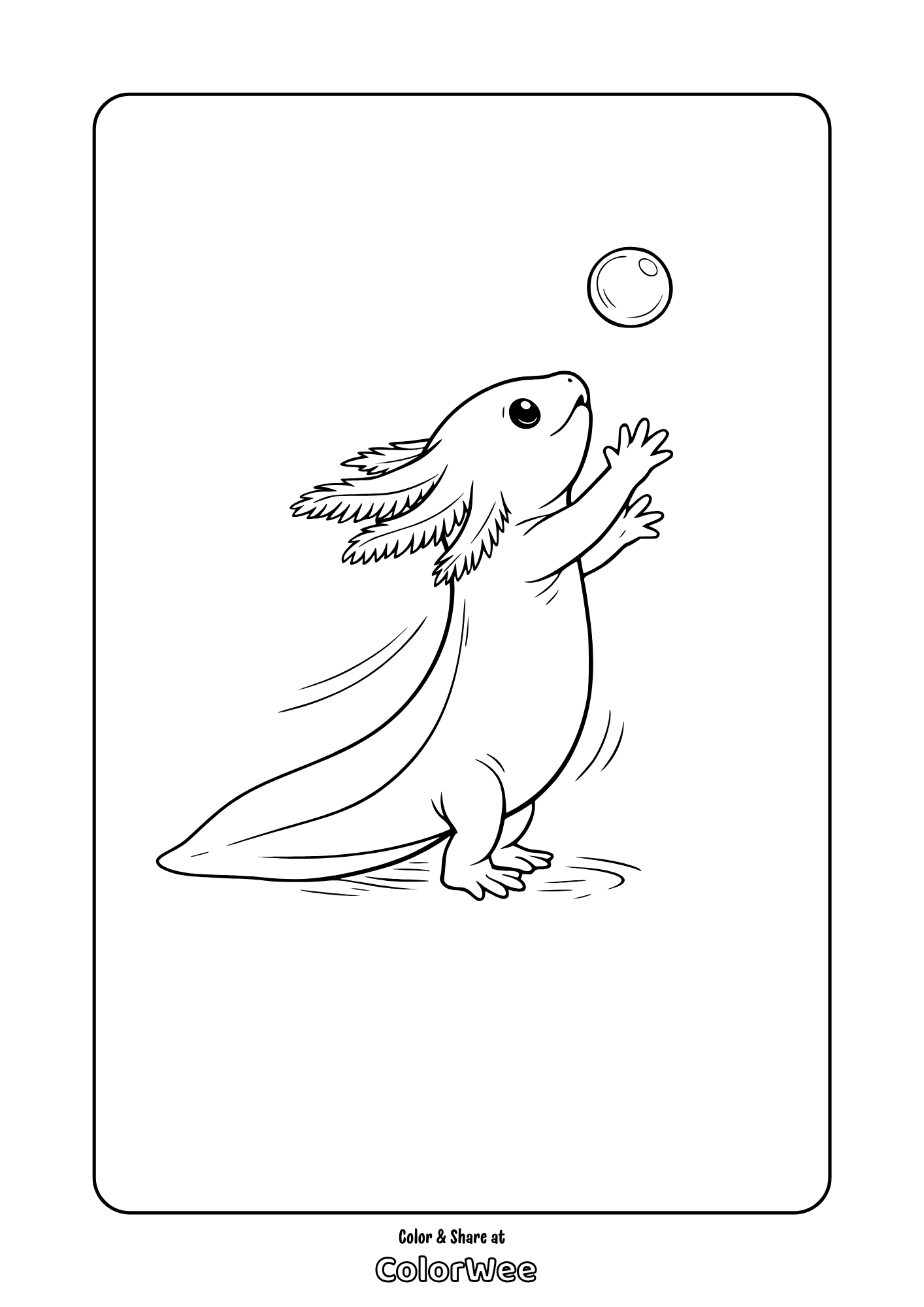 baby axolotl bubble catch coloring page Axolotl chasing bubble coloring page – cute salamander printable