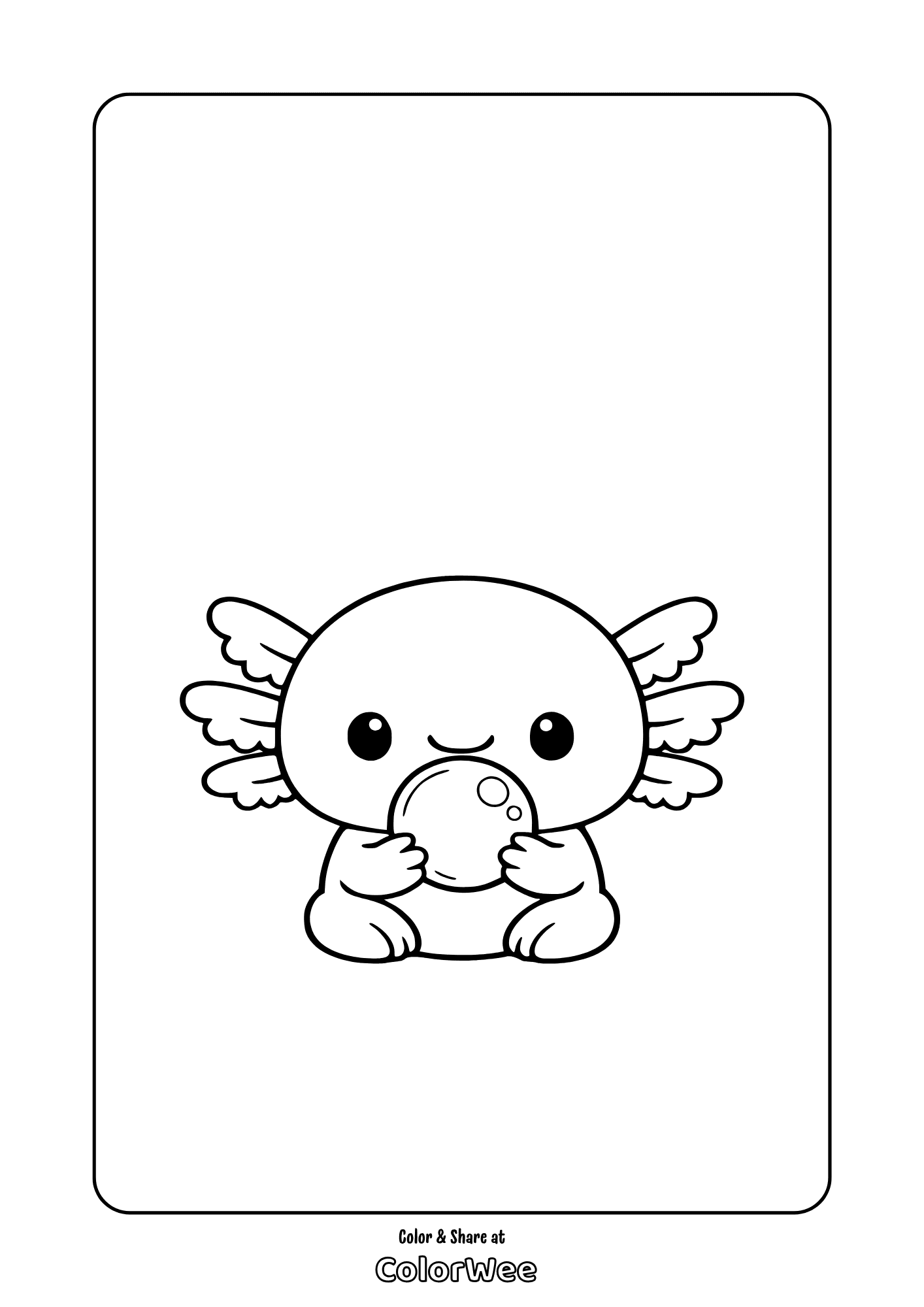 baby axolotl coloring page Cute baby axolotl holding bubble coloring page printable for kids