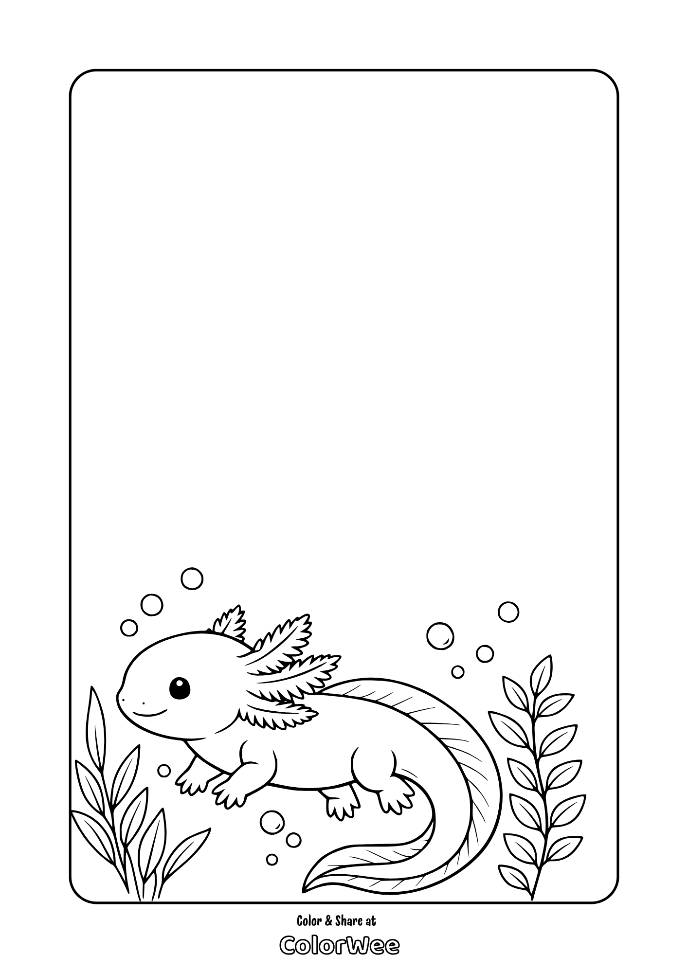 baby axolotl coloring sheet Free baby axolotl printable axolotl coloring page—cute underwater scene with bubbles