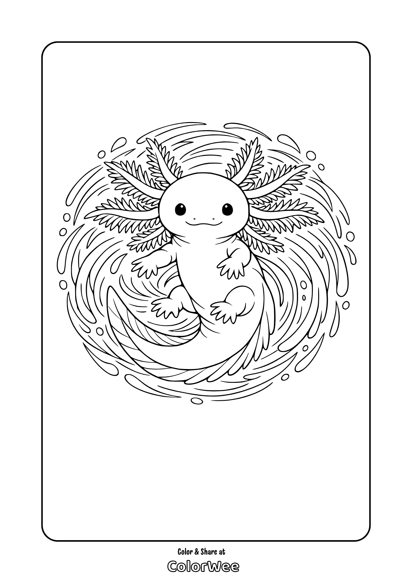 baby axolotl complex coloring page Axolotl printable coloring page—cute aquatic salamander to color