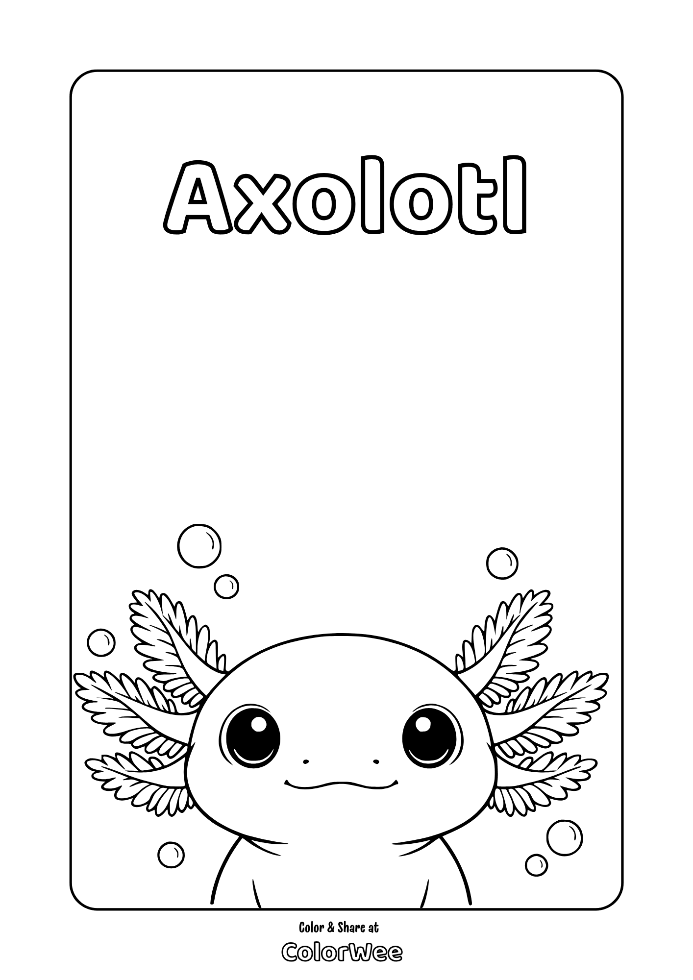 baby axolotl kawaii head coloring Free printable baby axolotl coloring page.