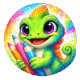 Rainbow chameleon coloring page for kids—cute gecko holding pencils