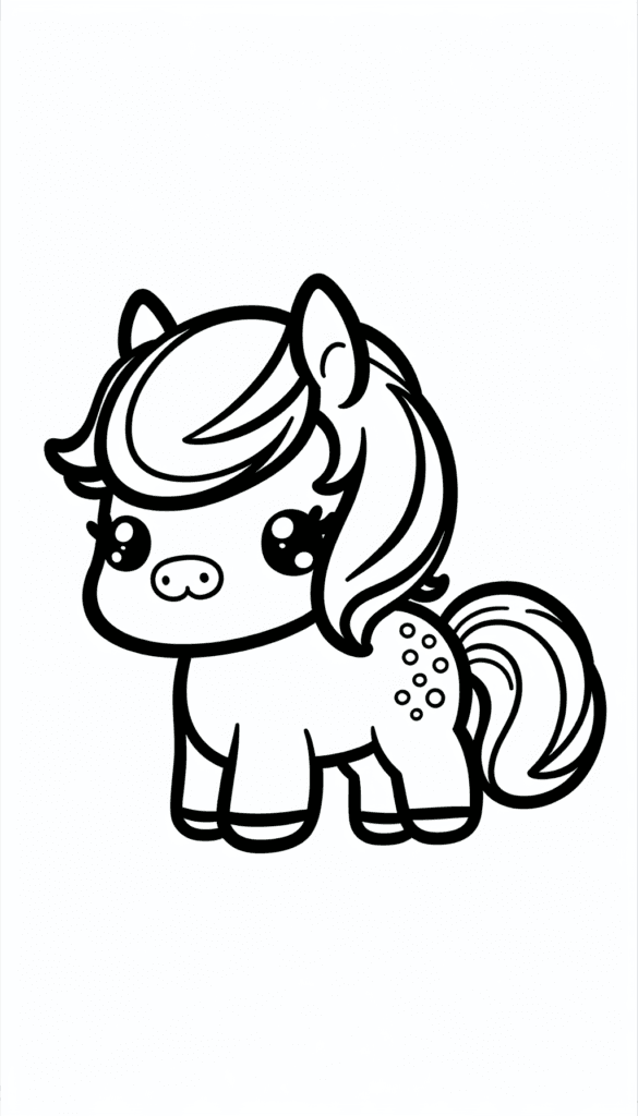 cwcg 1773058352 9907 Kawaii pony coloring page printable for kids with big eyes and flowing mane