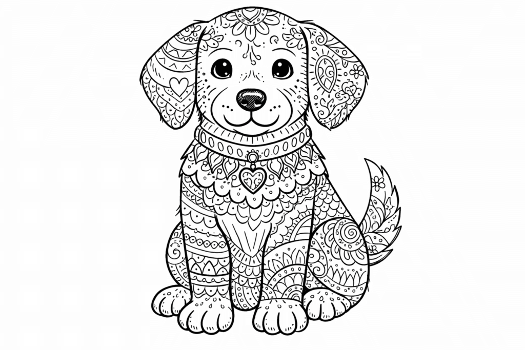 cwcg 1773148516 6165 Cute puppy dog mandala coloring page – printable doodle design