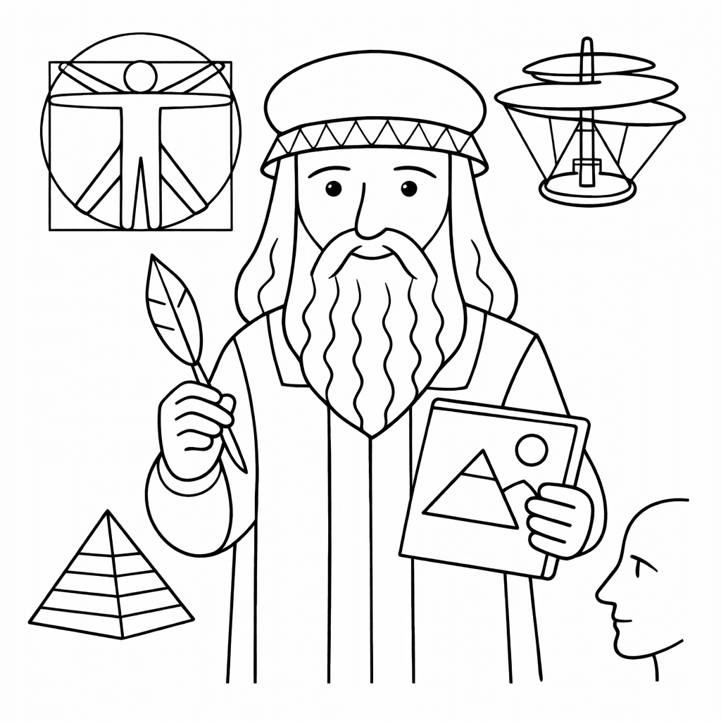 cwcg 1773150078 7322 Free printable Leonardo Da Vinci coloring page with inventions and sketchbook