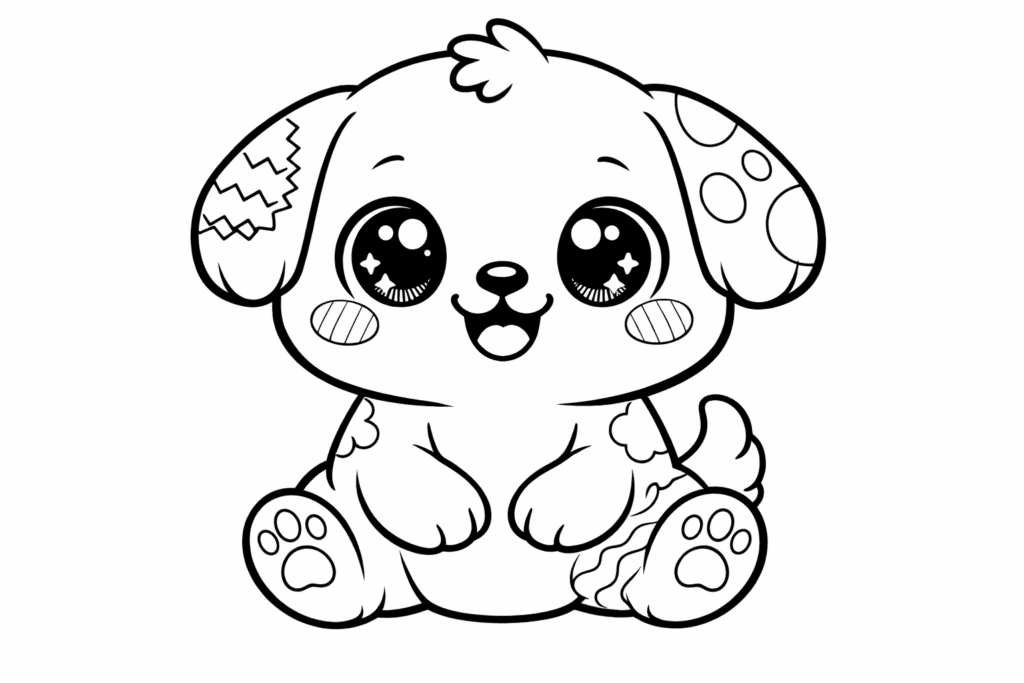 cwcg 1773227693 6305 1 Kawaii cute puppy dog coloring page with big eyes, sitting and smiling