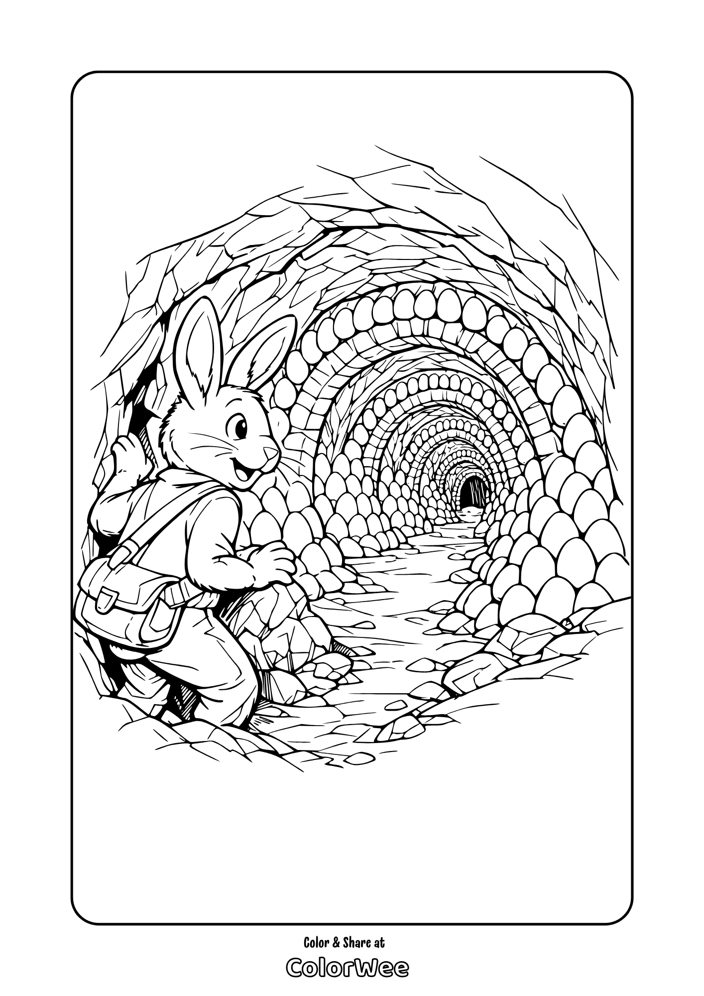 easter bunny cave coloring page Adventurous bunny exploring underground tunnel coloring page printable