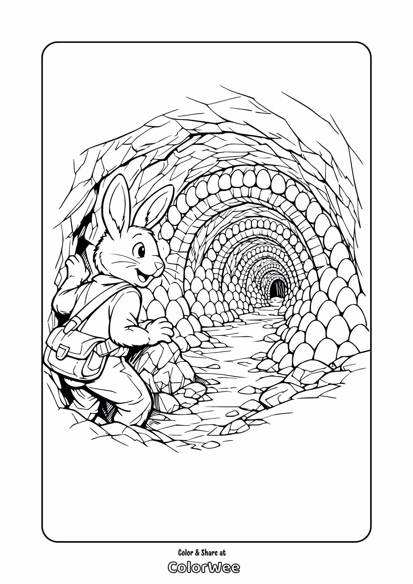 Easter Bunny Peeking Out from a Little Cave