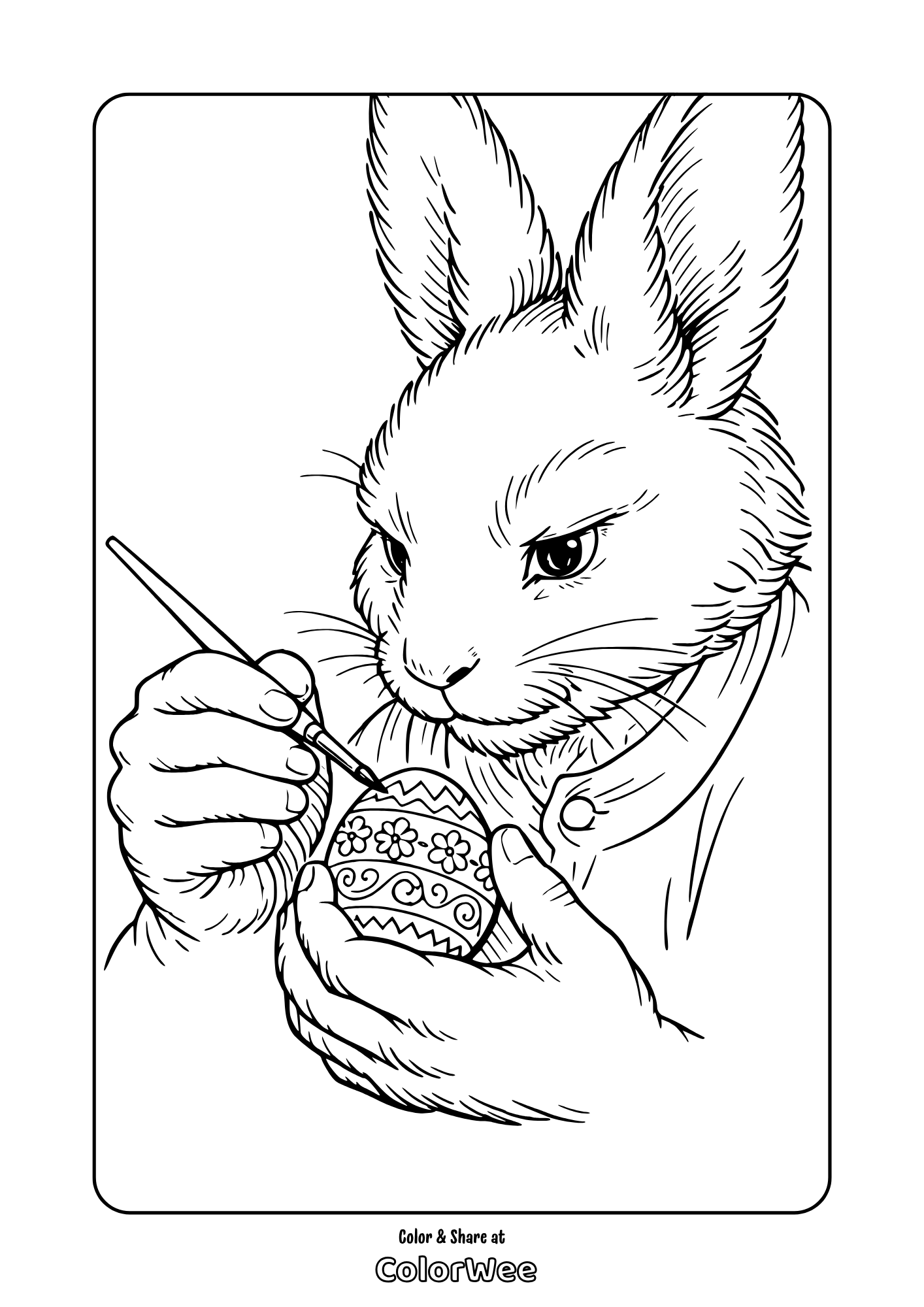 easter bunny coloring egg Easter bunny painting decorated egg printable coloring page for kids