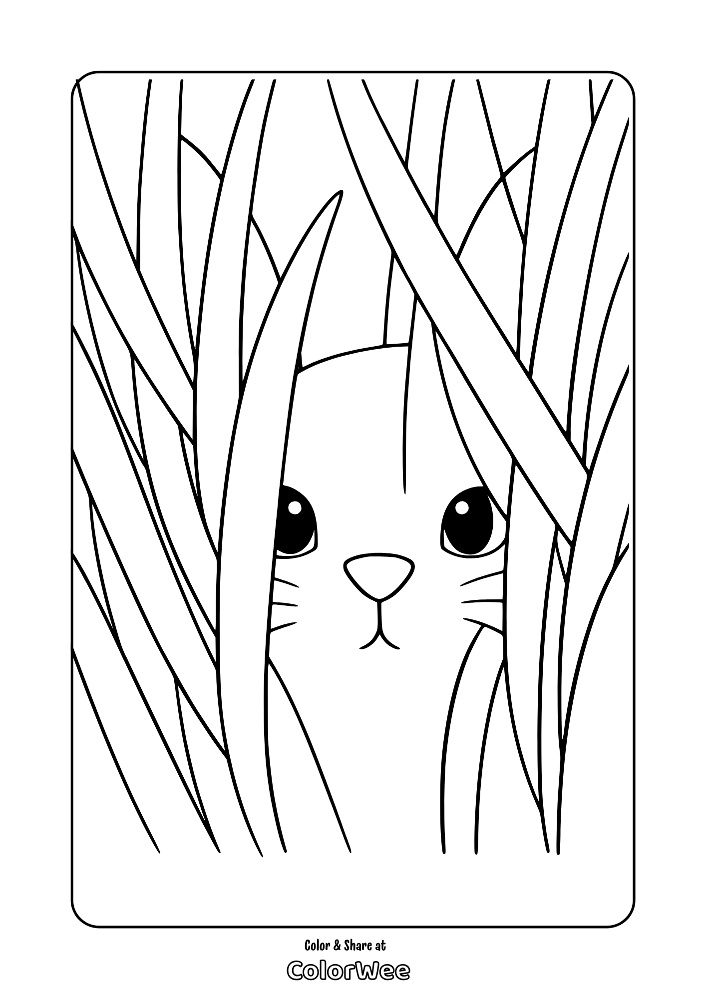 easter bunny hiding coloring page Free printable kitten peeking through tall grass coloring page for kids