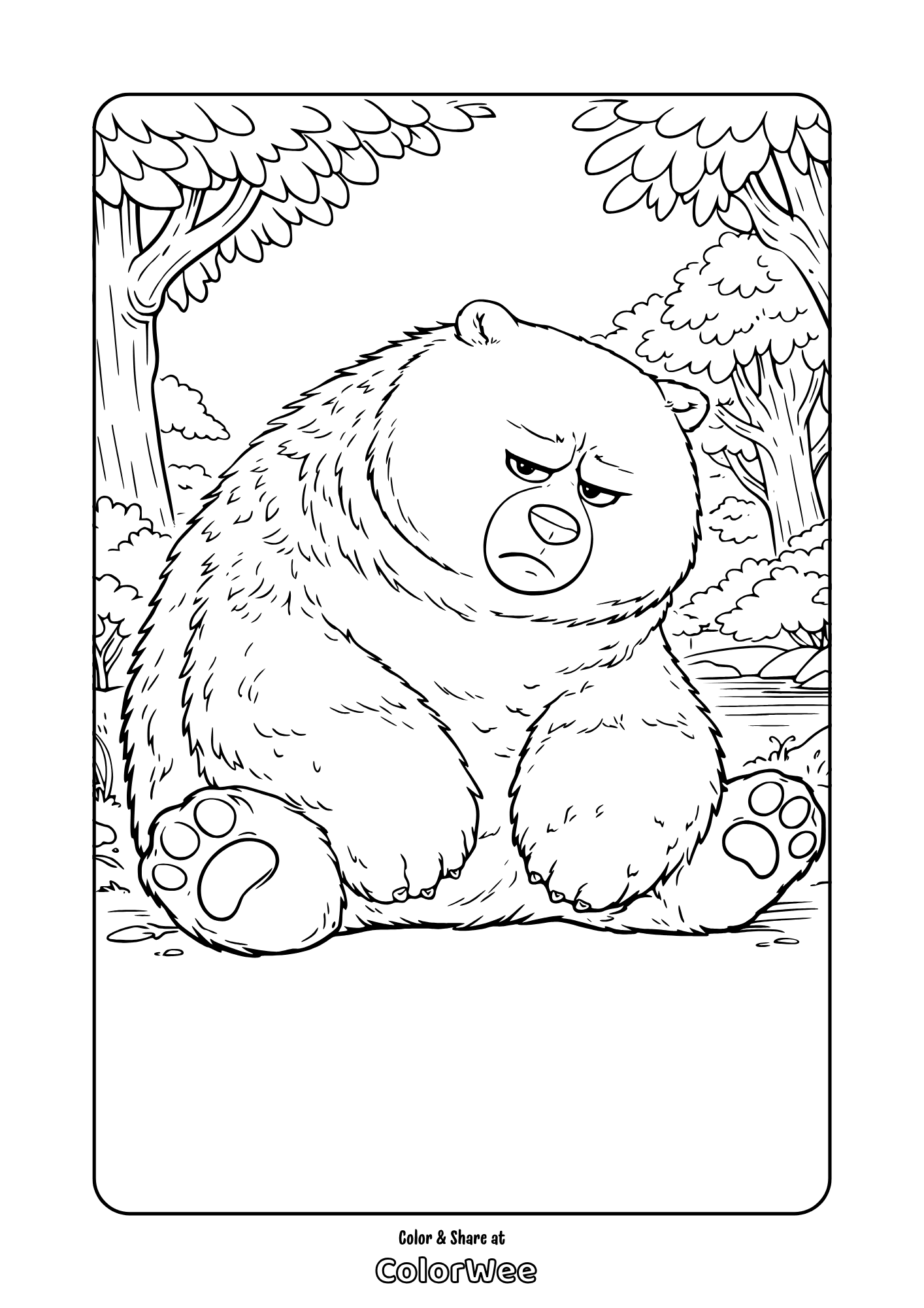 Grumpy bear Ellen from Hoppers. Coloring page for kids and adults