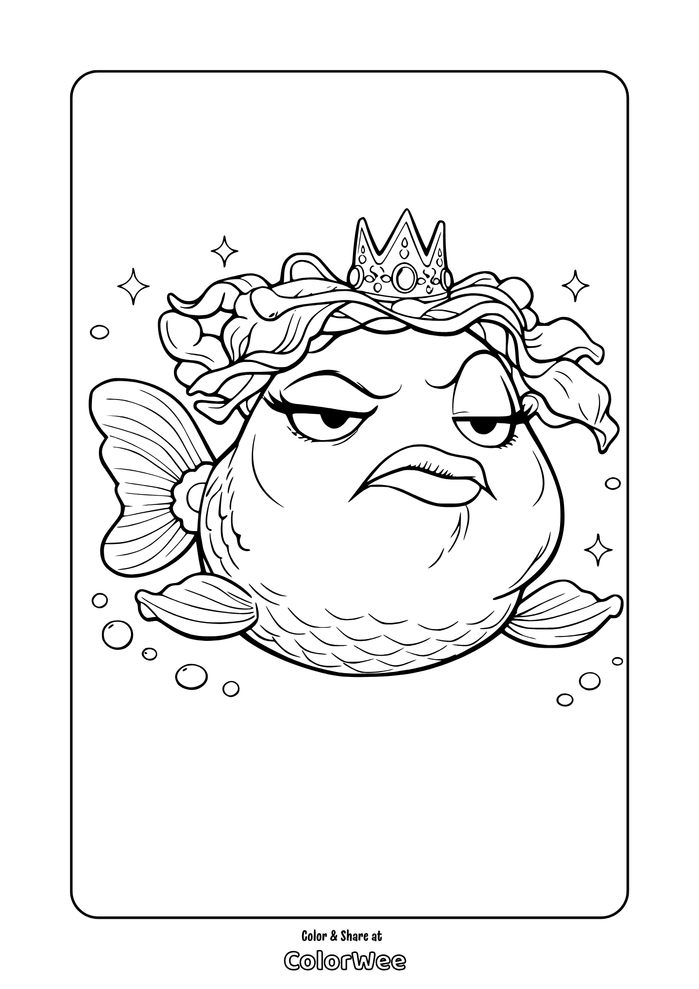 Fish Queen swimming in the ocean - free coloring page inspired by Hoppers.