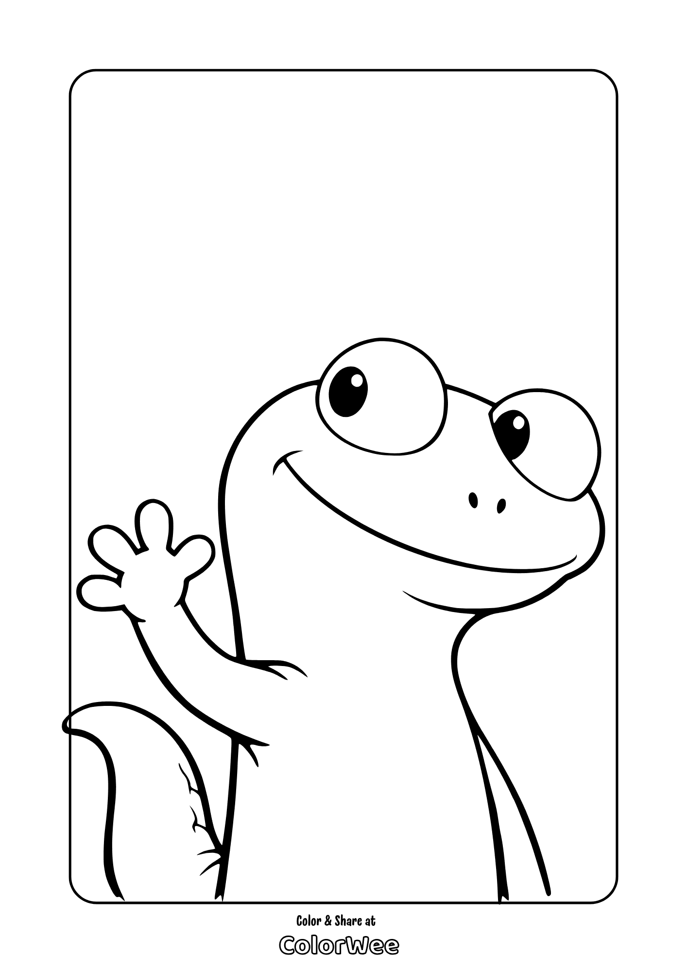 Tom Lizard (Hoppers) waving at you - coloring page. Easy difficulty.