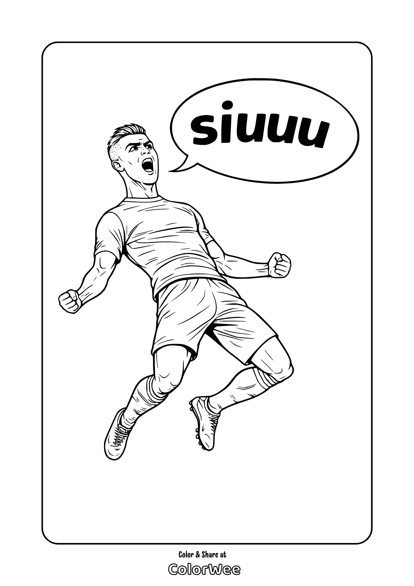 Cristiano Ronaldo and famous siuuu shout printable coloring page for kids