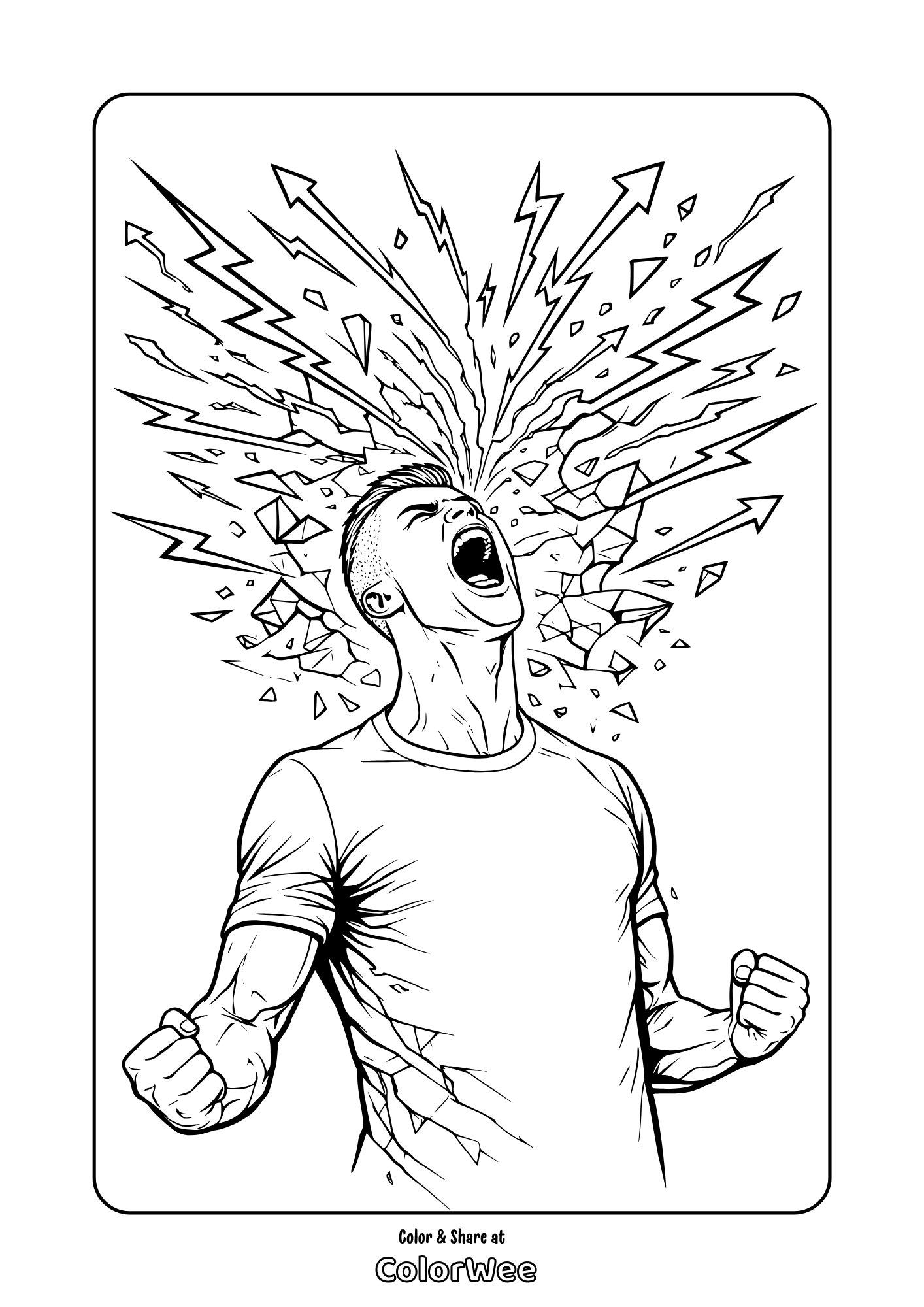 Screaming Cristiano Ronaldo with lightning burst coloring page printable