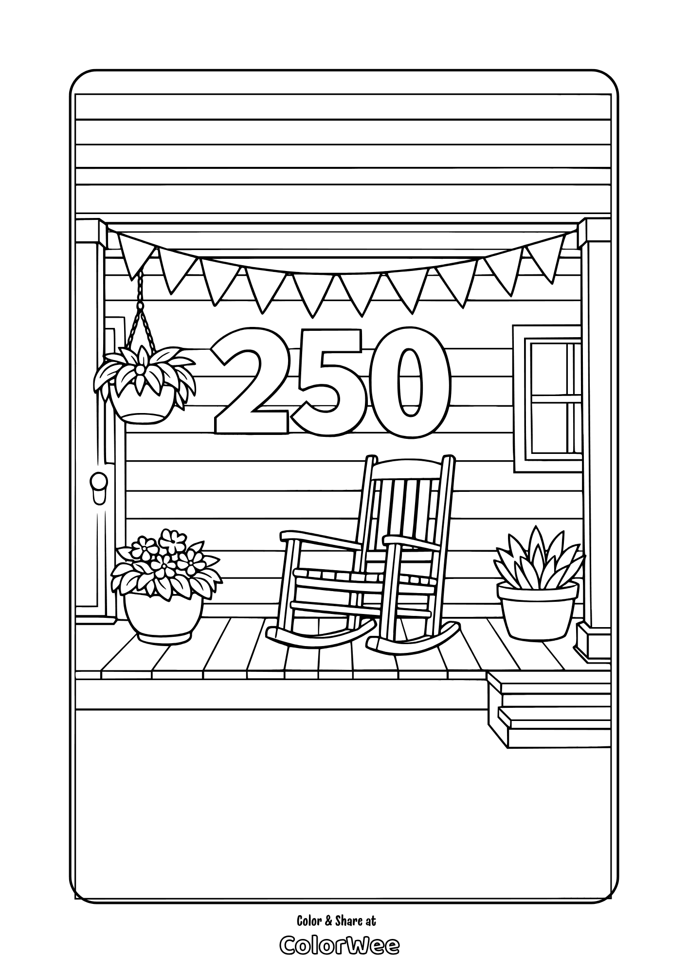 Front porch rocking chair printable coloring page, plants picture to color