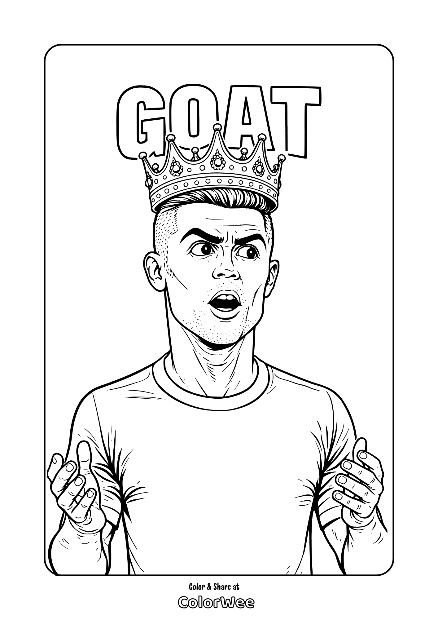 GOAT crowned Cristiano Ronaldo printable coloring page