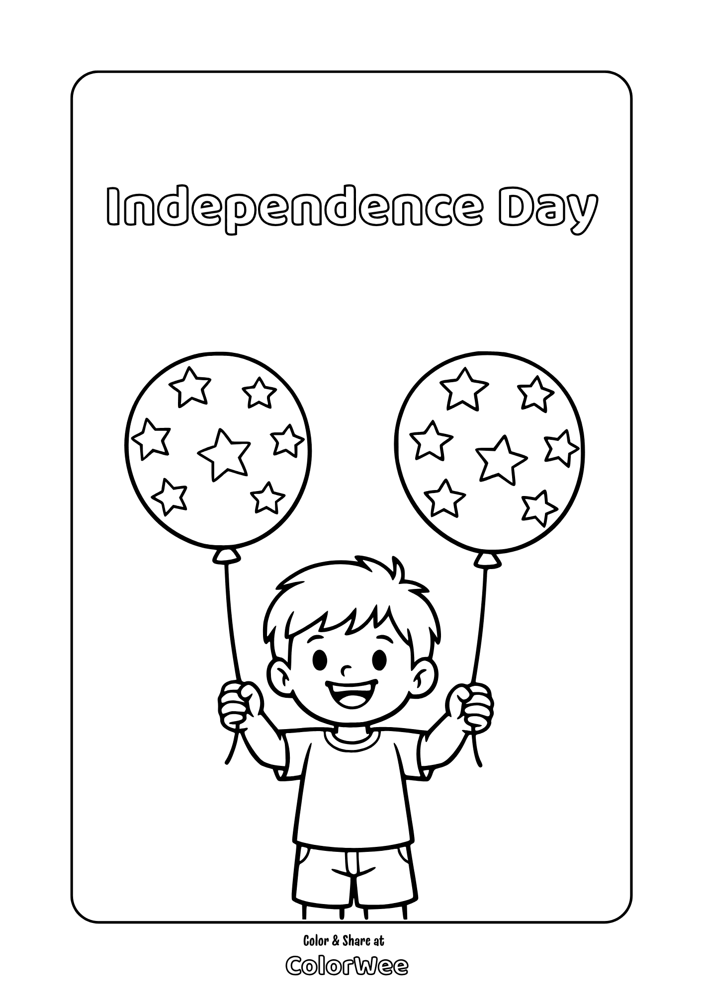 Independence Day balloons kid printable coloring page,.