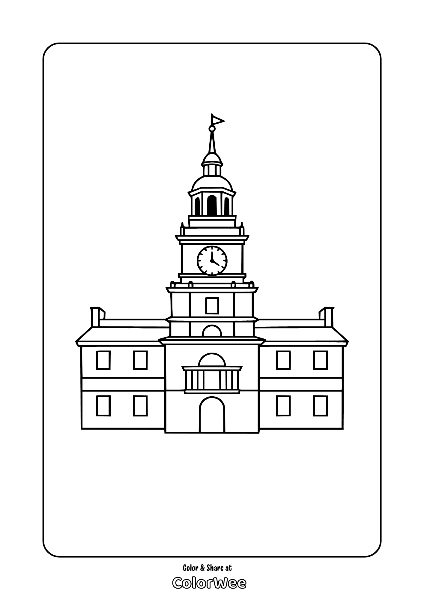 Independence hall printable coloring page