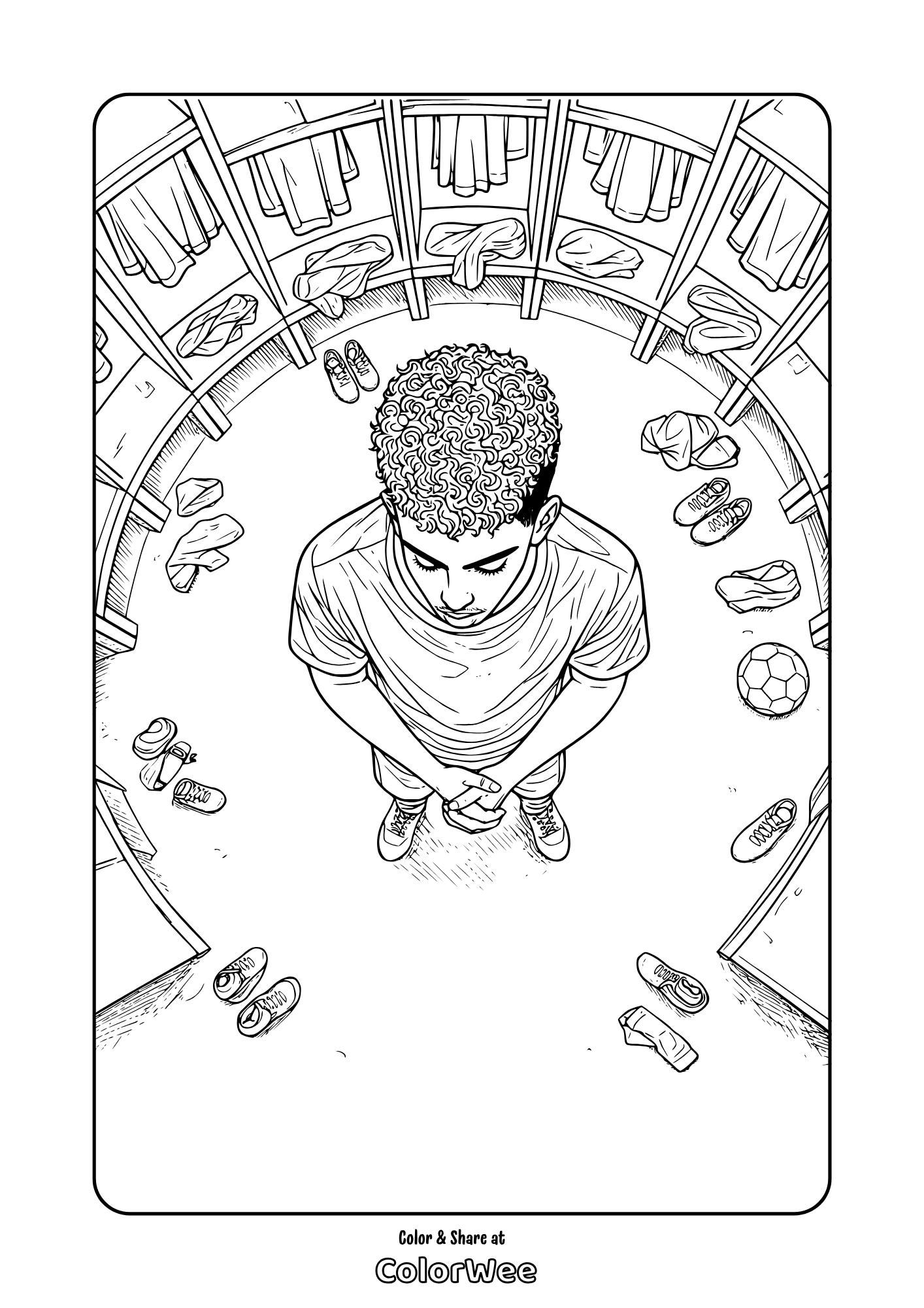 Lamine Yamal locker room scene coloring page