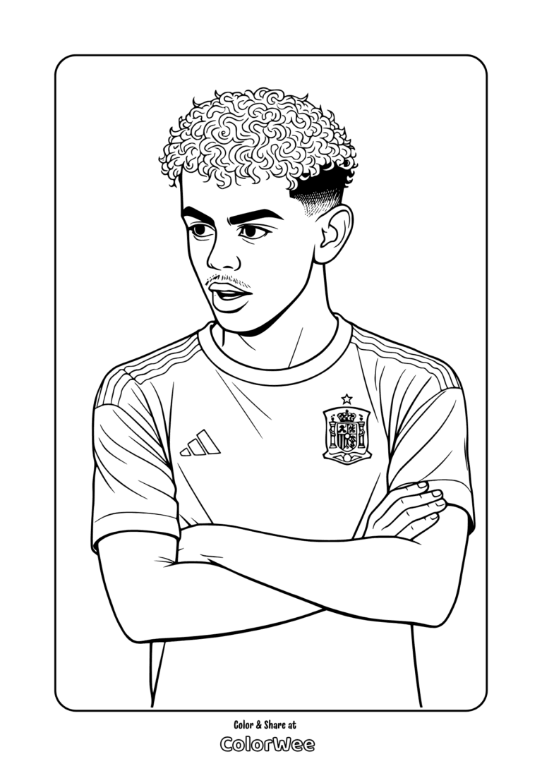 Lamine Yamal soccer portrait line art, coloring page