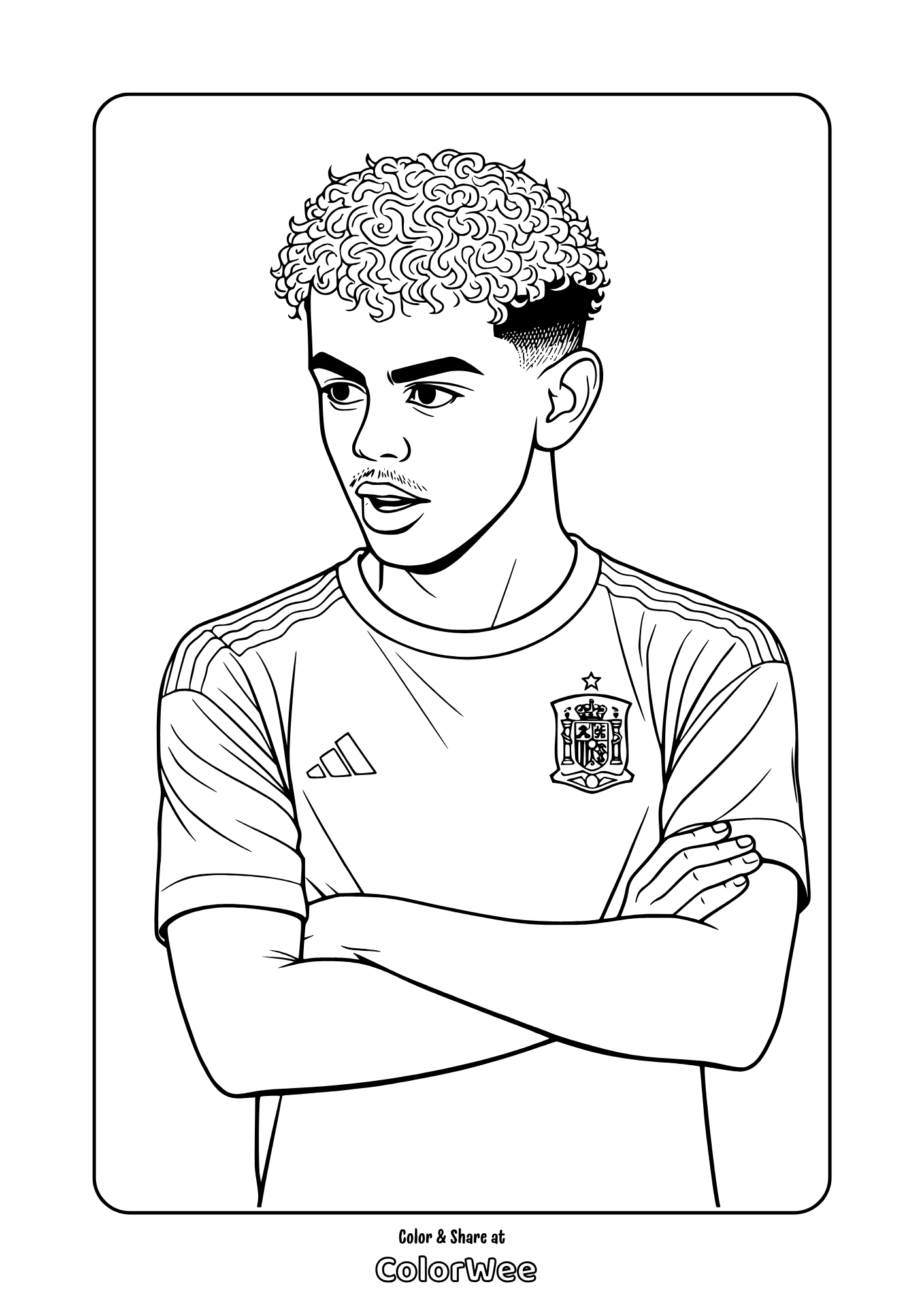Lamine Yamal soccer portrait line art, coloring page