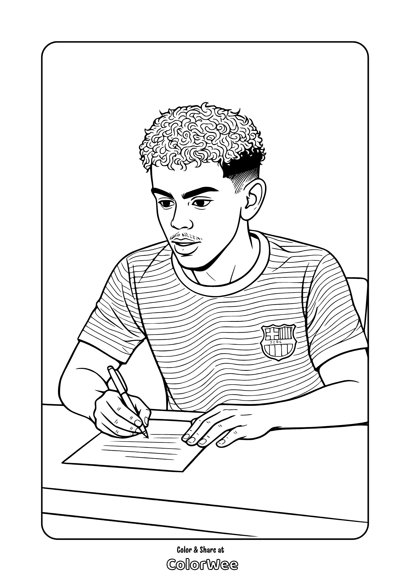 Teen Lamine Yamal signing contract coloring page