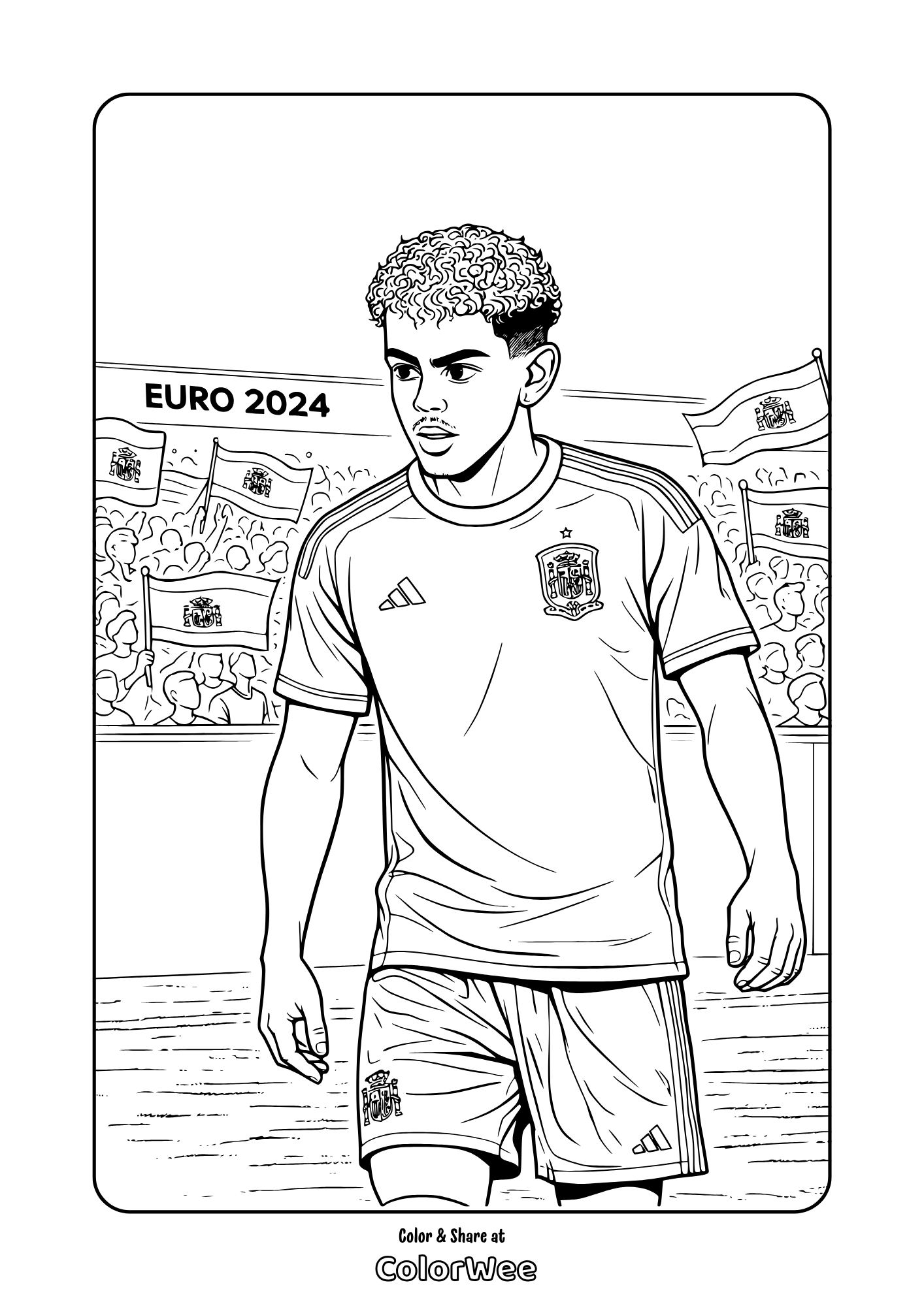 EURO Lamine Yamal player in stadium coloring page
